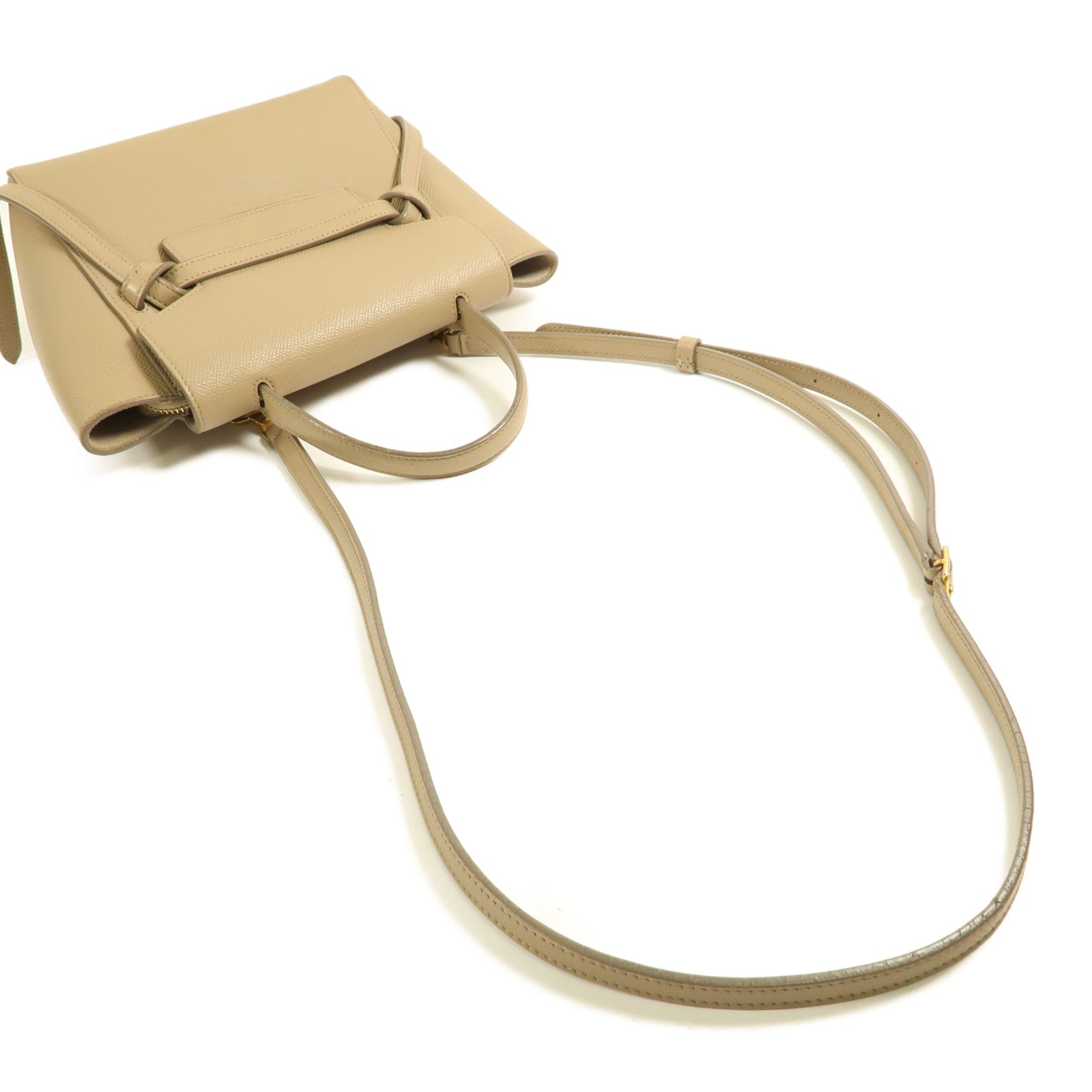 CELINE 牛皮皮革Nano Belt Bag金扣手挽肩背兩用袋米色