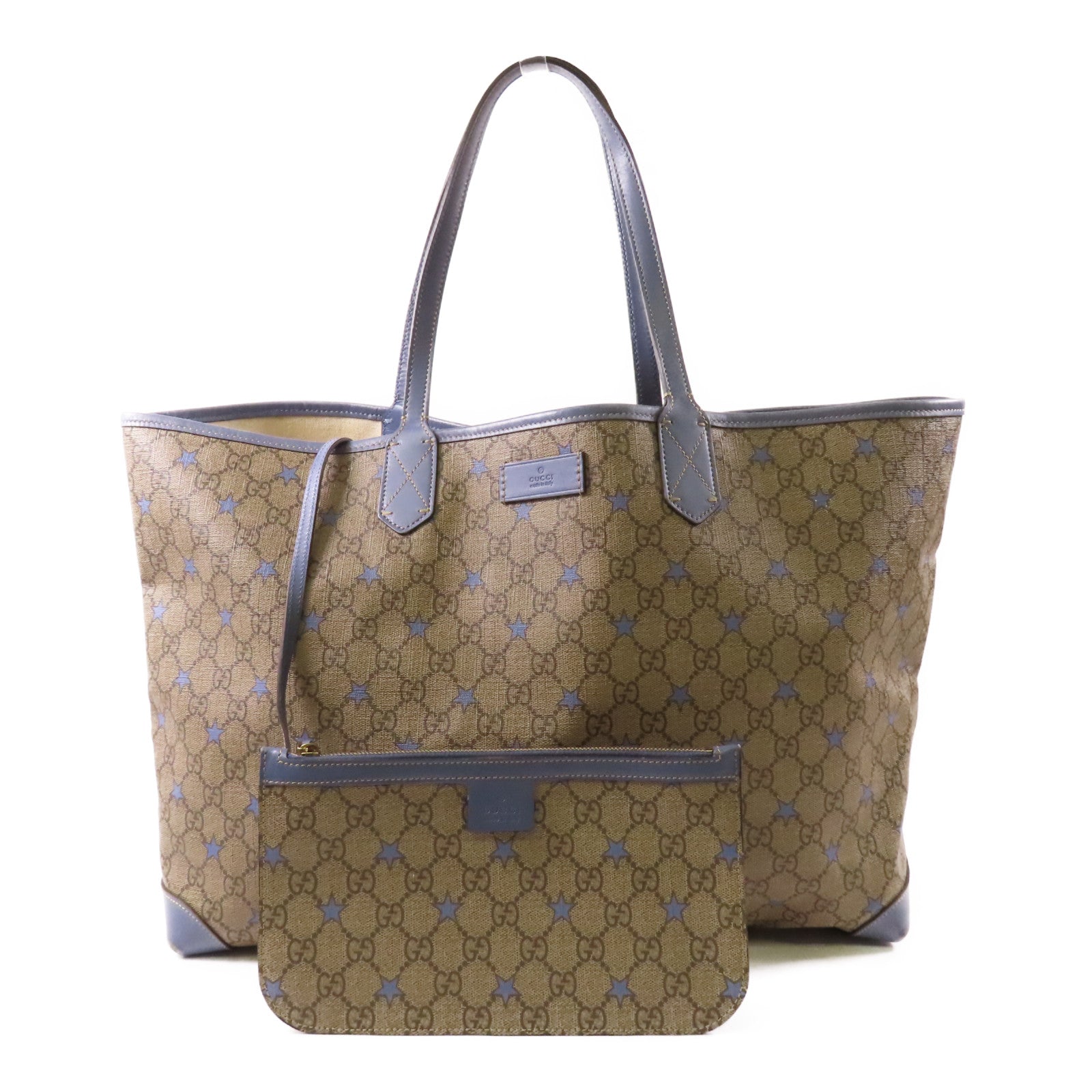 GUCCI GG Tote Bag 309497 PVC Coated Canvas Brown Blue