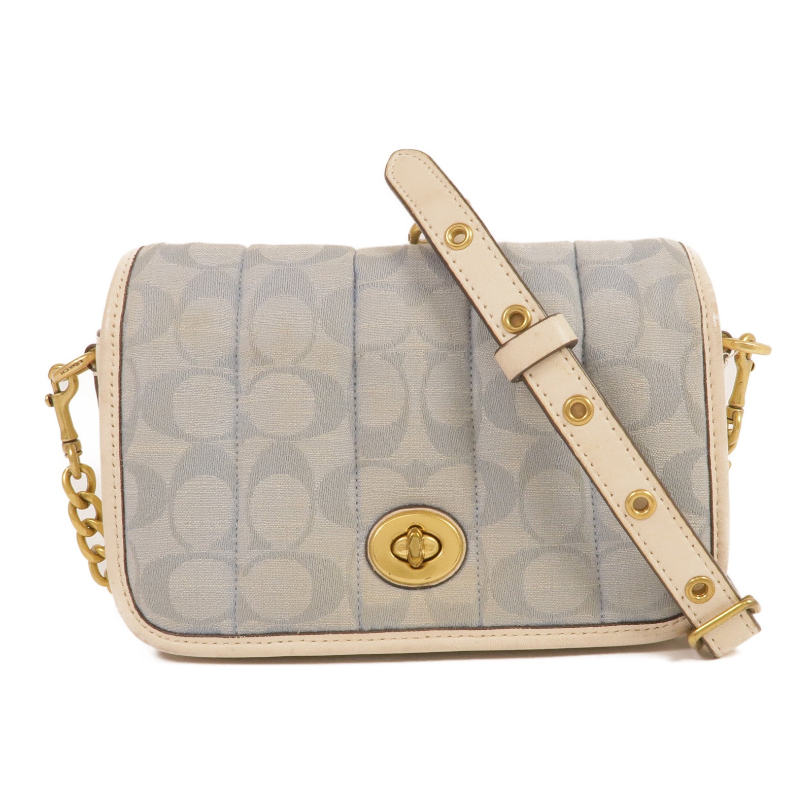 COACH 牛仔布/皮革Shoulder Bag金扣肩背袋