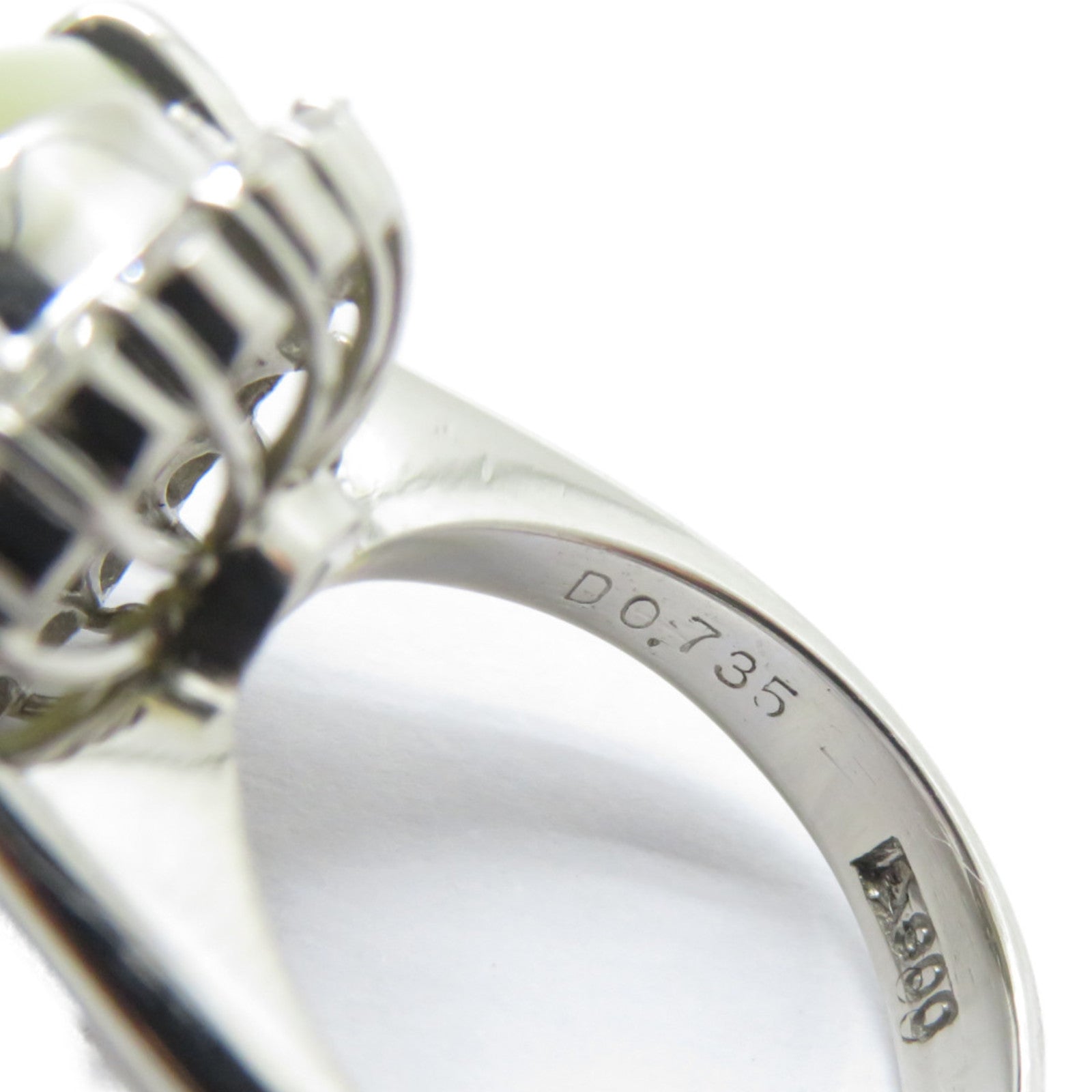 JEWELRY PT900鉑金Cat's Eye Ring 6.22ct貓眼石/0.735ct鑽石戒指US#4