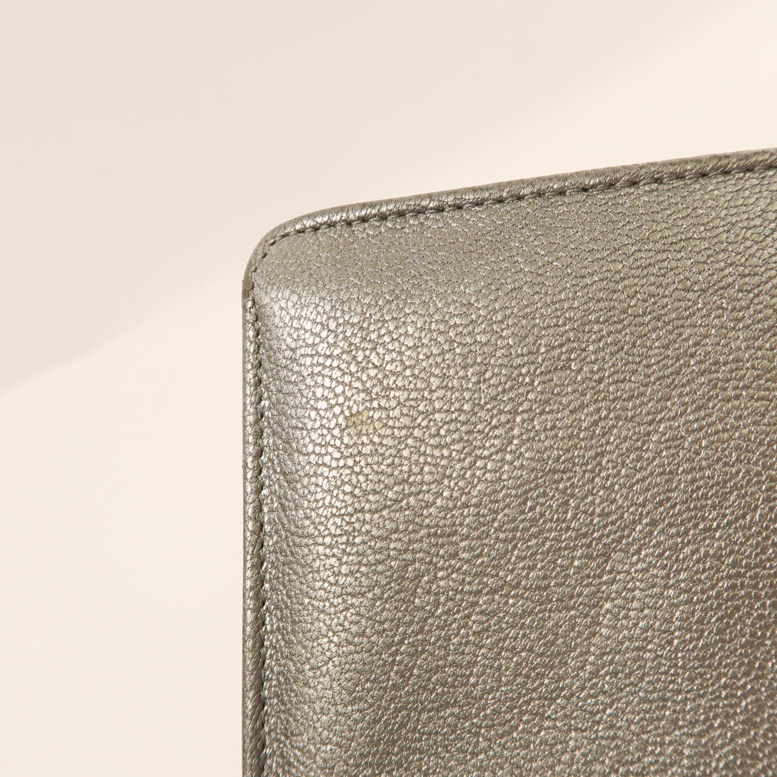 CHANEL 【激減優惠】羊皮皮革Long Wallet銀扣錢包灰色