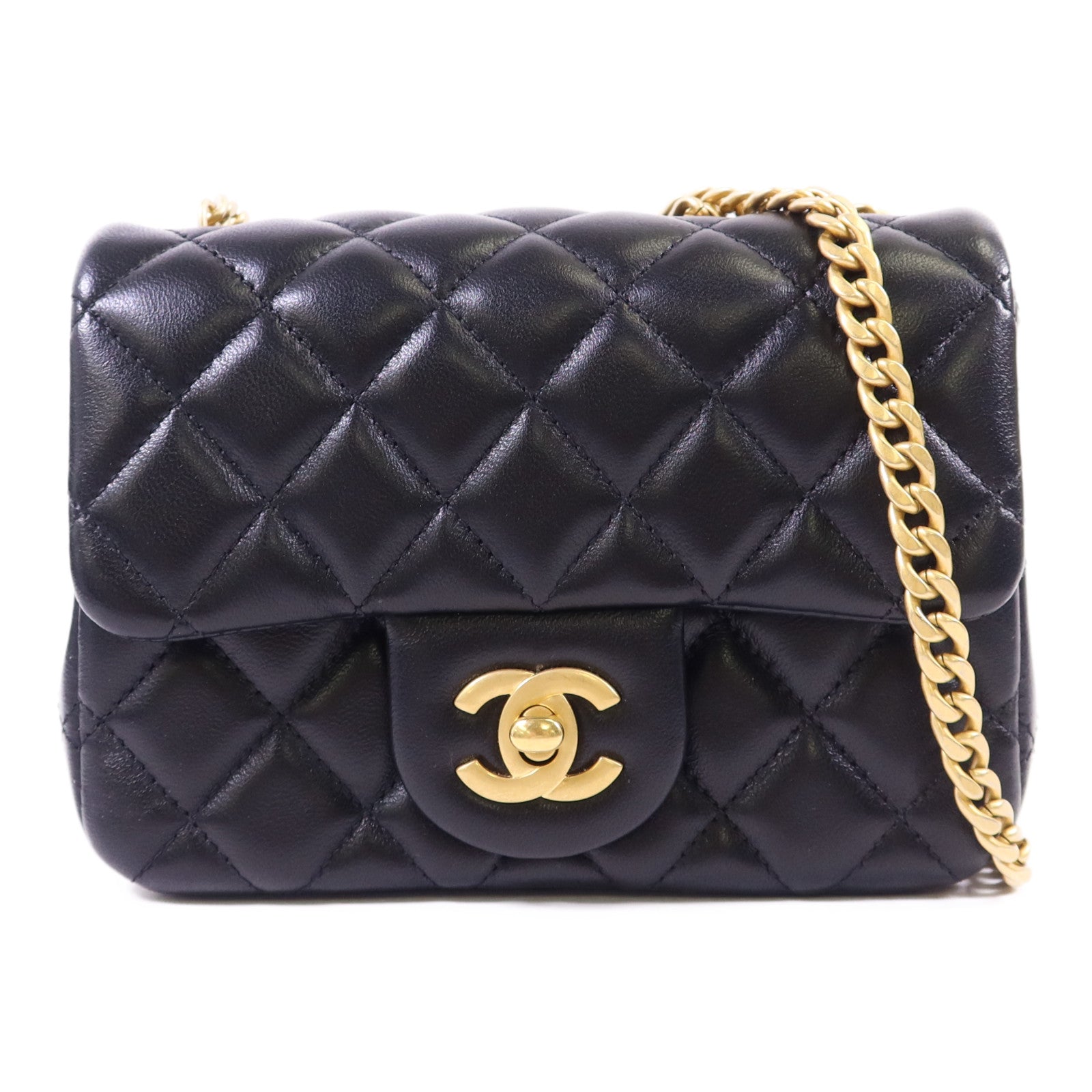 CHANEL 羊皮皮革Mini Classic 17金扣鏈帶肩背袋