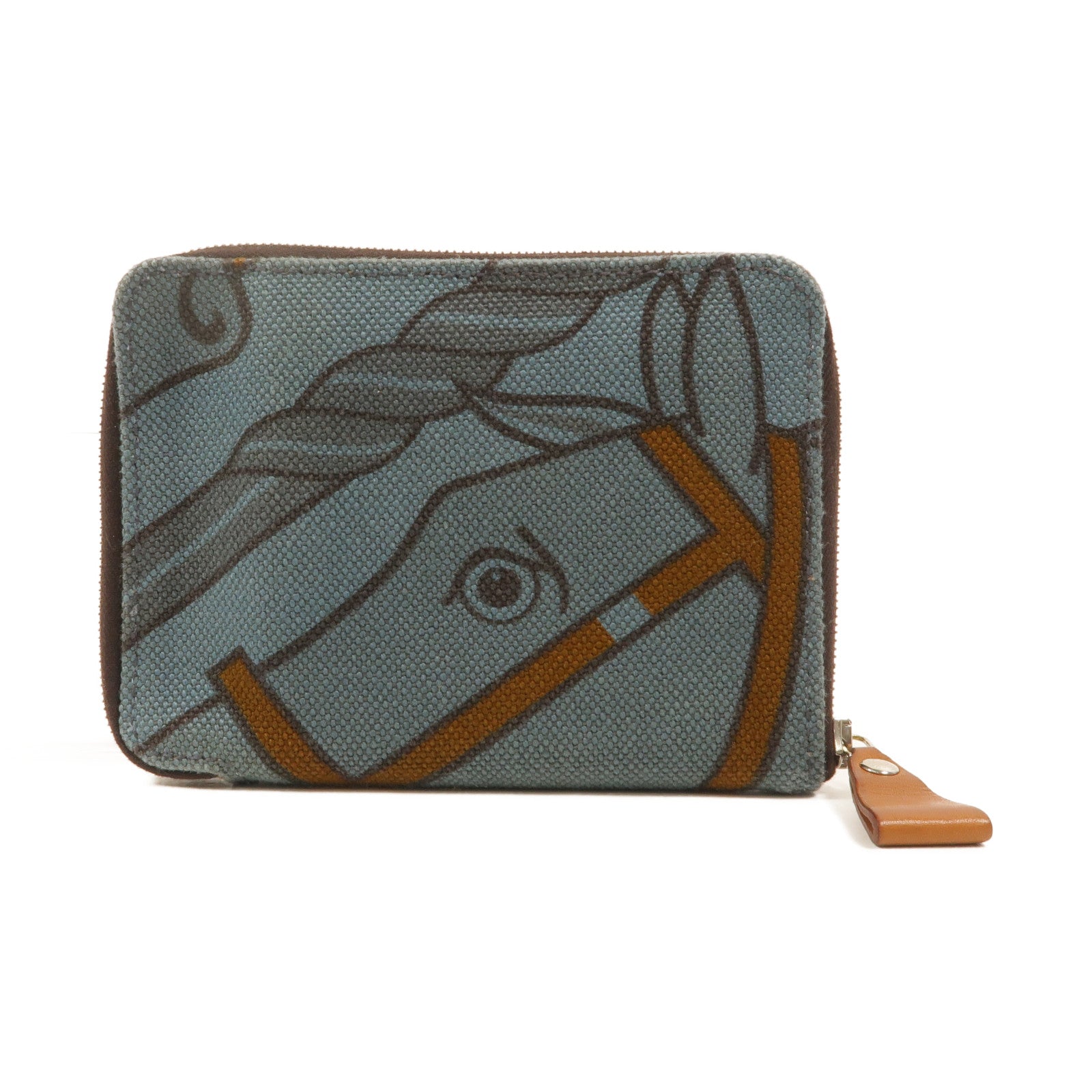 HERMES 帆布Steeple PM錢包Celeste/Ecorce