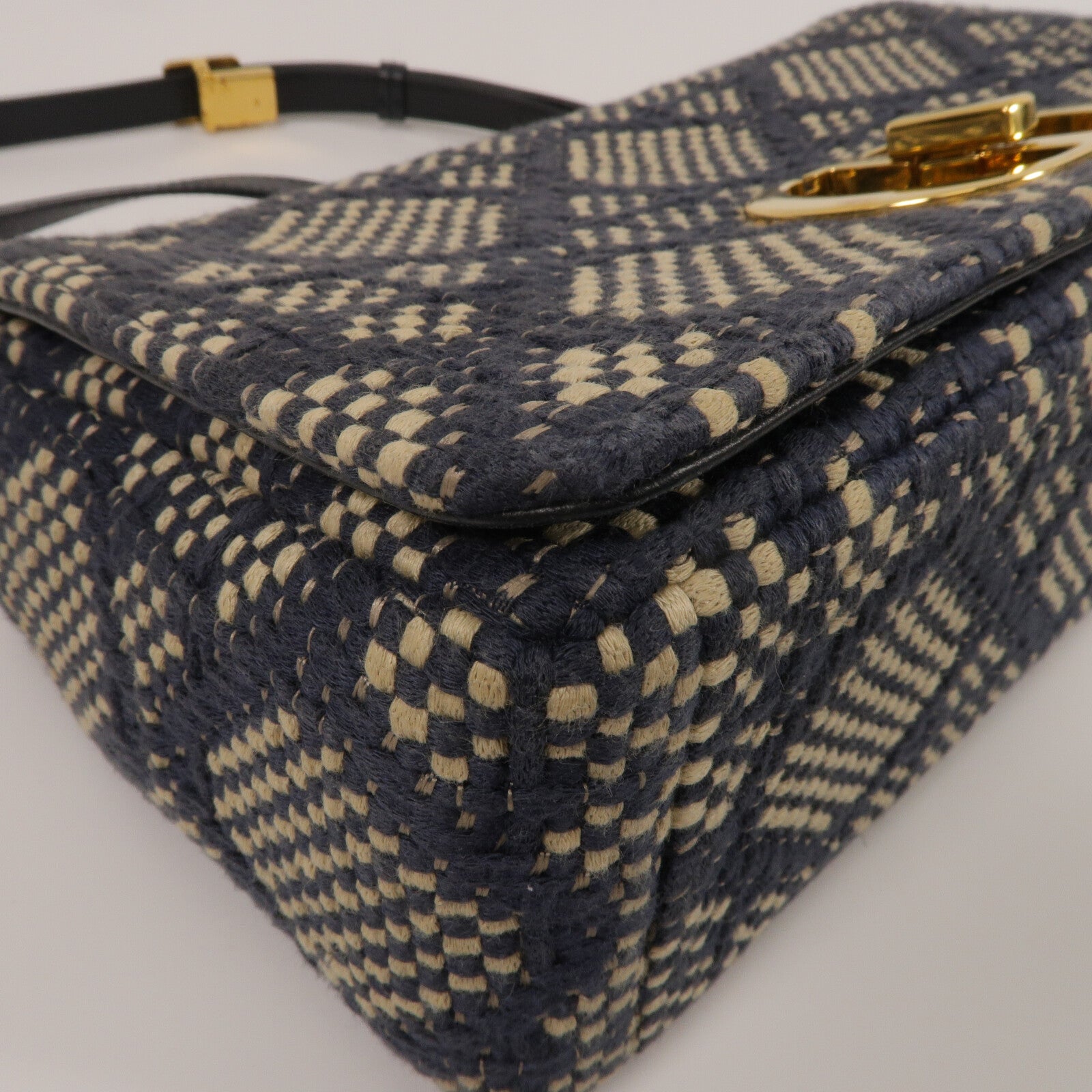 Dior Tweed/牛皮皮革Caro Medium鏈帶肩背袋