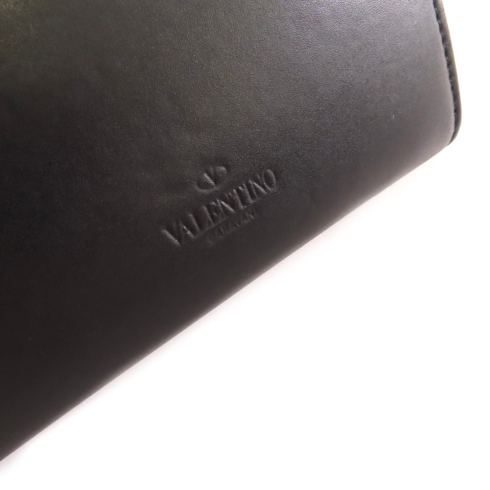 Valentino 牛皮皮革VLTN Small Wallet銀扣短錢包黑色