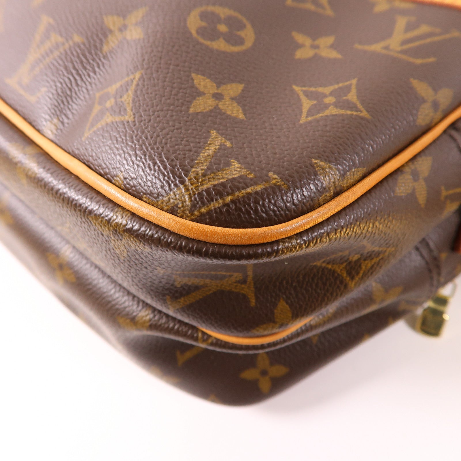 LOUIS VUITTON Monogram Reporter PM金扣肩背袋棕色