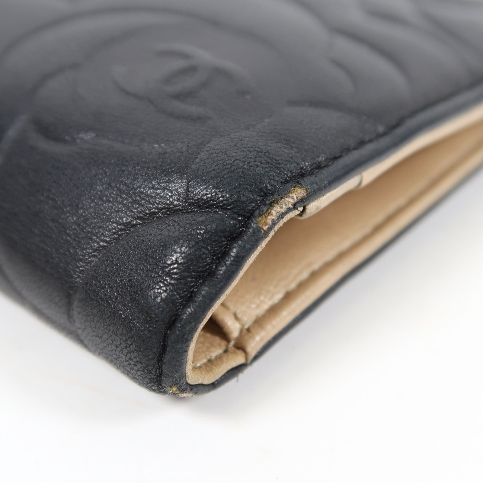 CHANEL 羊皮皮革Long Wallet金扣長錢包黑色