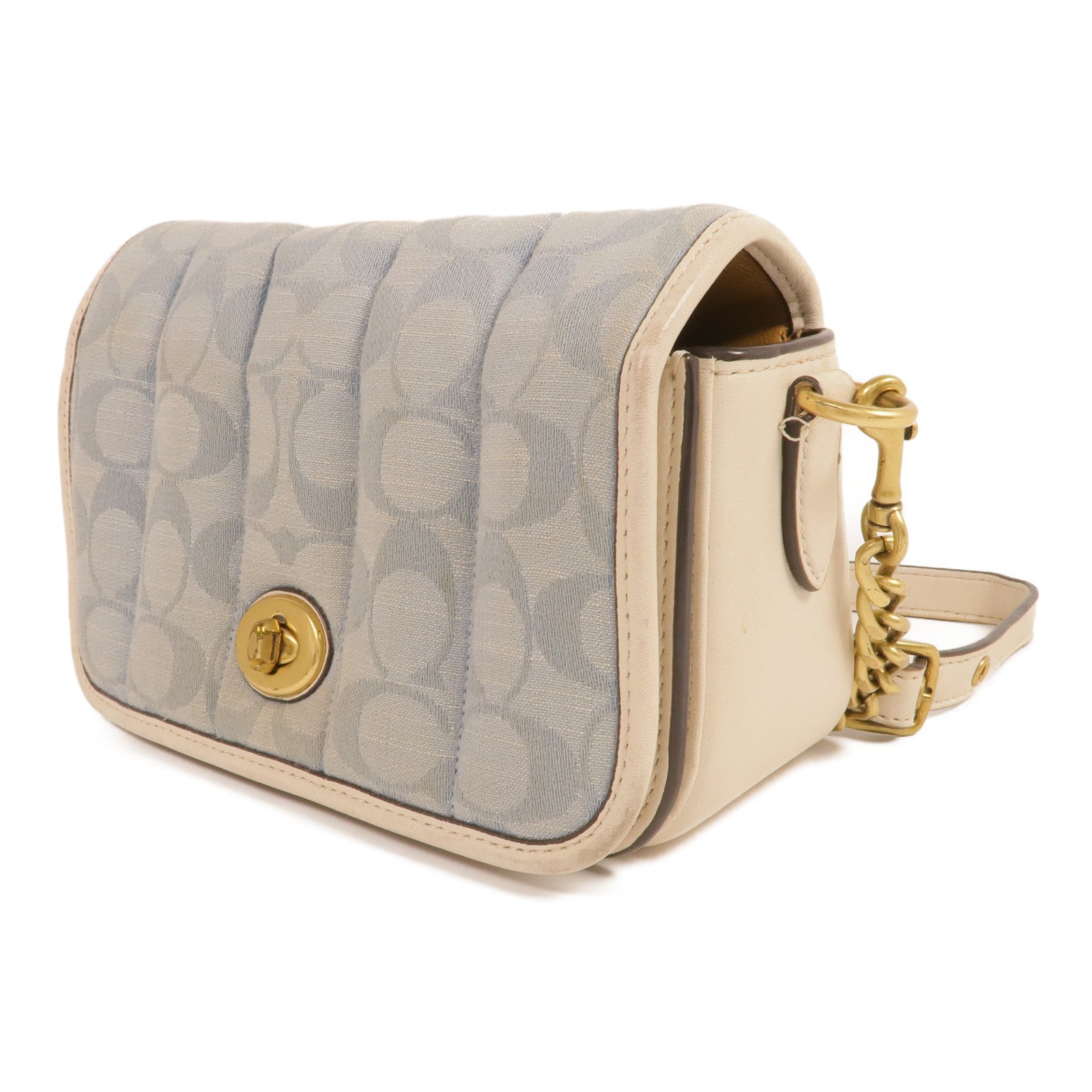 COACH 牛仔布/皮革Shoulder Bag金扣肩背袋