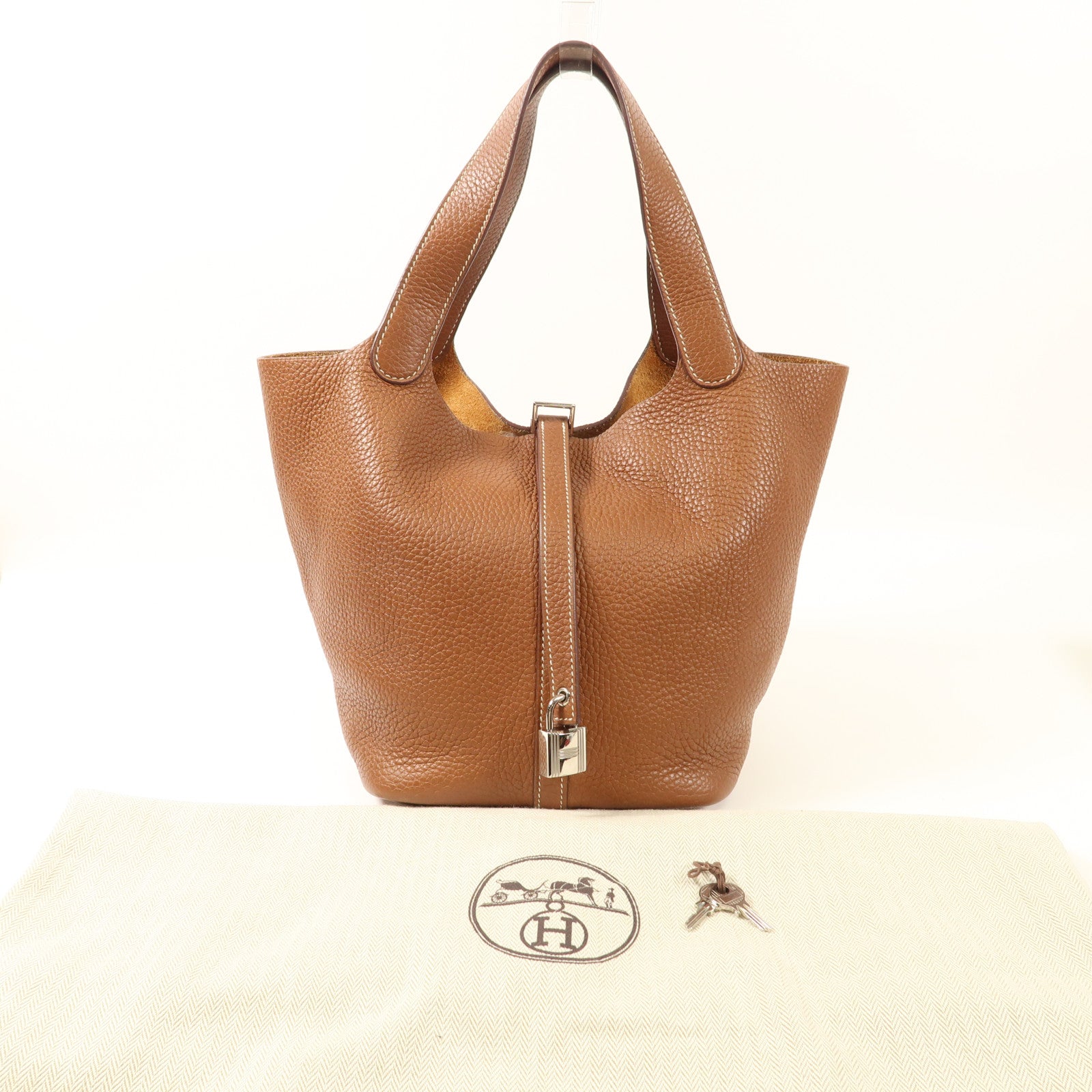 HERMES Clemence皮革Picotin MM銀扣手挽袋Gold