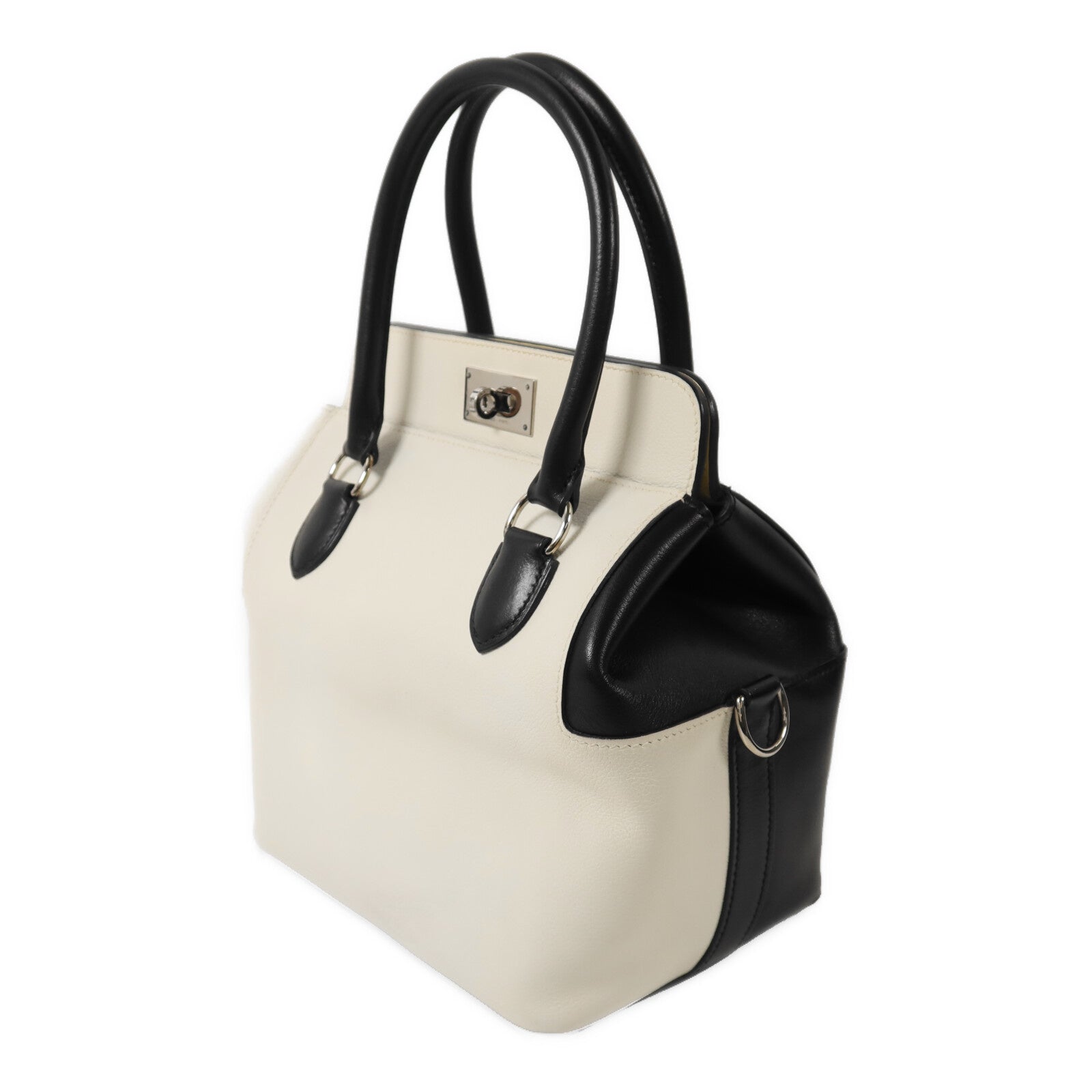 HERMES Evercolor皮革ToolBox 20銀扣手挽肩背兩用袋White/Noir