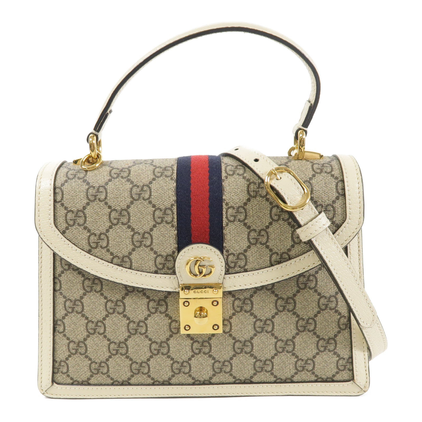 GUCCI GG GHW 2 Way Shoulder Hand Bag PVC coated canvas 651055 White/Brown