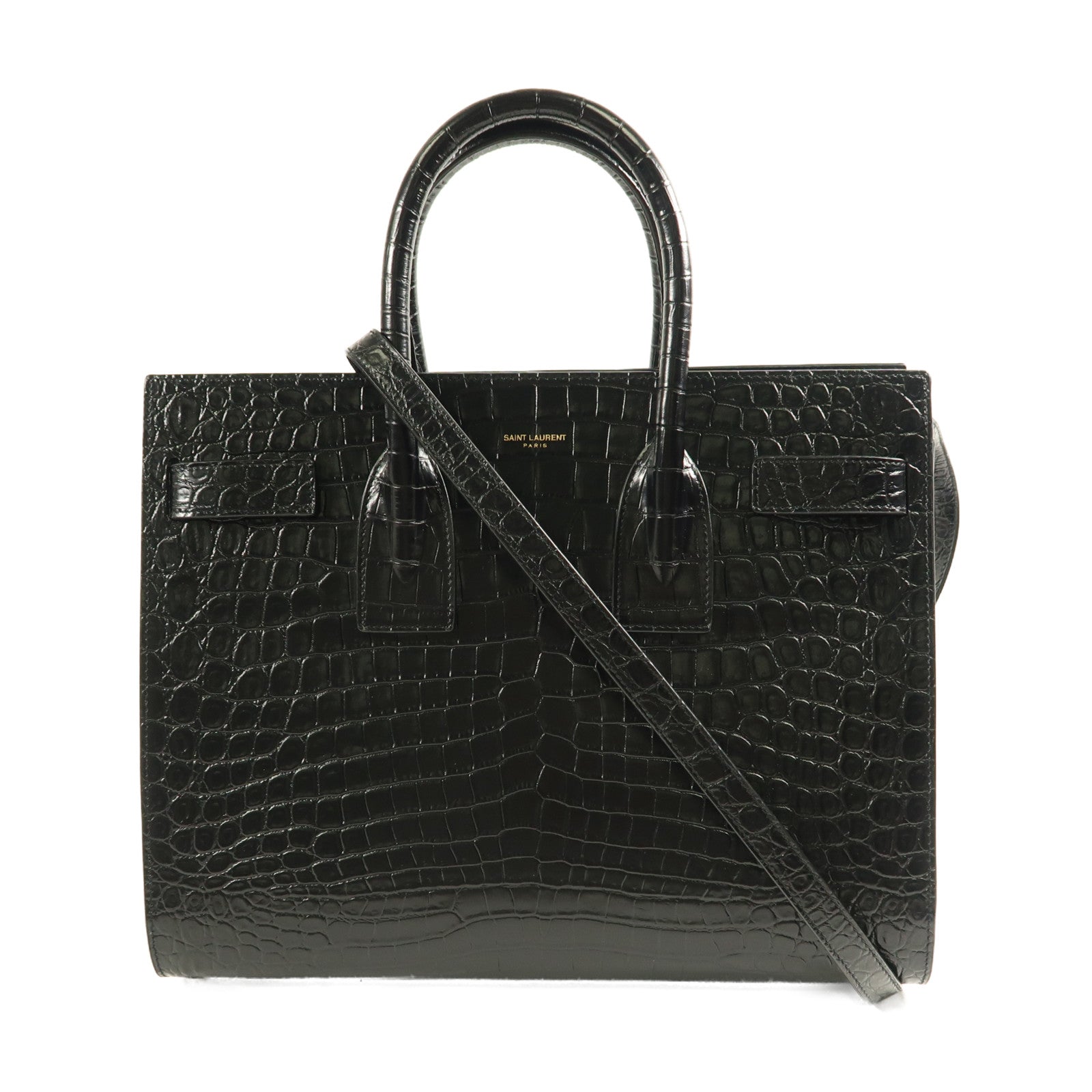 YVES SAINT LAURENT 鱷魚皮革Sac De Jour金扣手挽肩背兩用袋