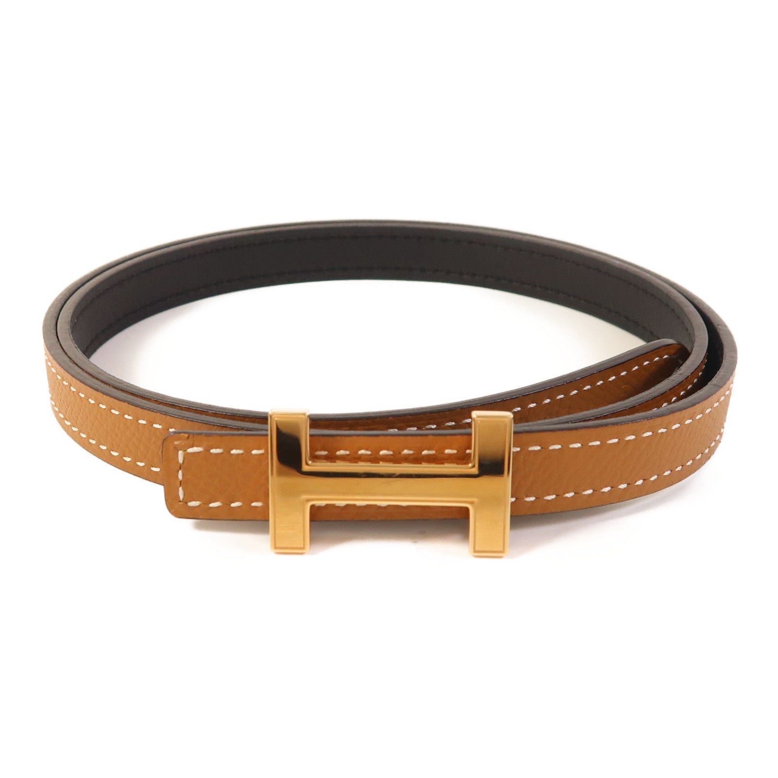 HERMES Epsom皮革/Swift皮革Focus Belt Buckle金扣皮帶Gold/Noir