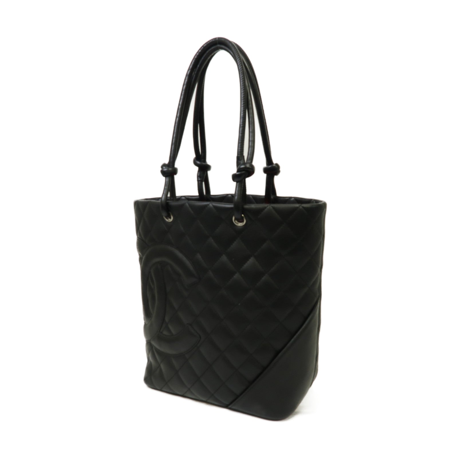 CHANEL 【激減優惠】牛皮皮革Cambon Tote銀扣手挽袋黒色