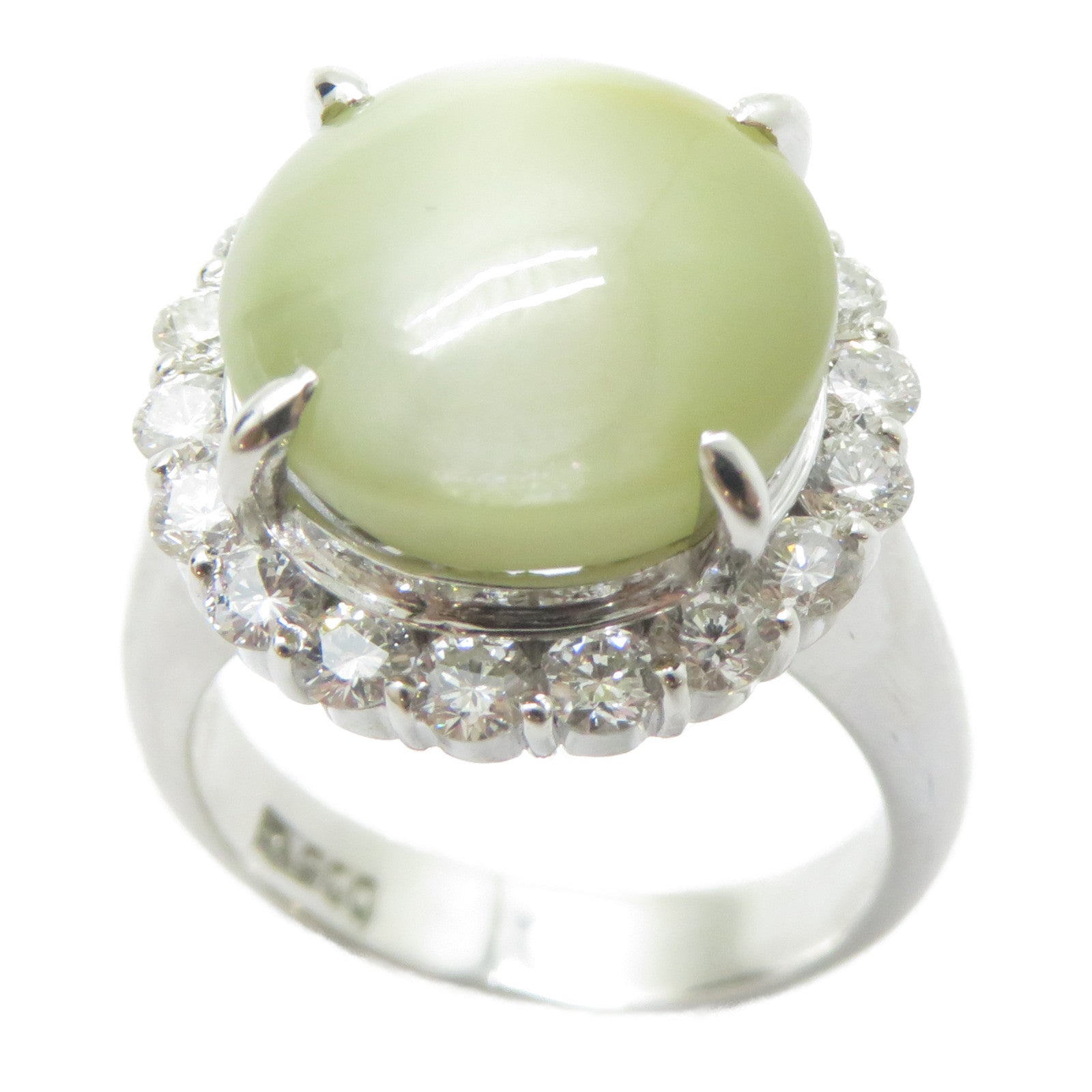JEWELRY PT900鉑金Cat's Eye Ring 6.22ct貓眼石/0.735ct鑽石戒指US#4