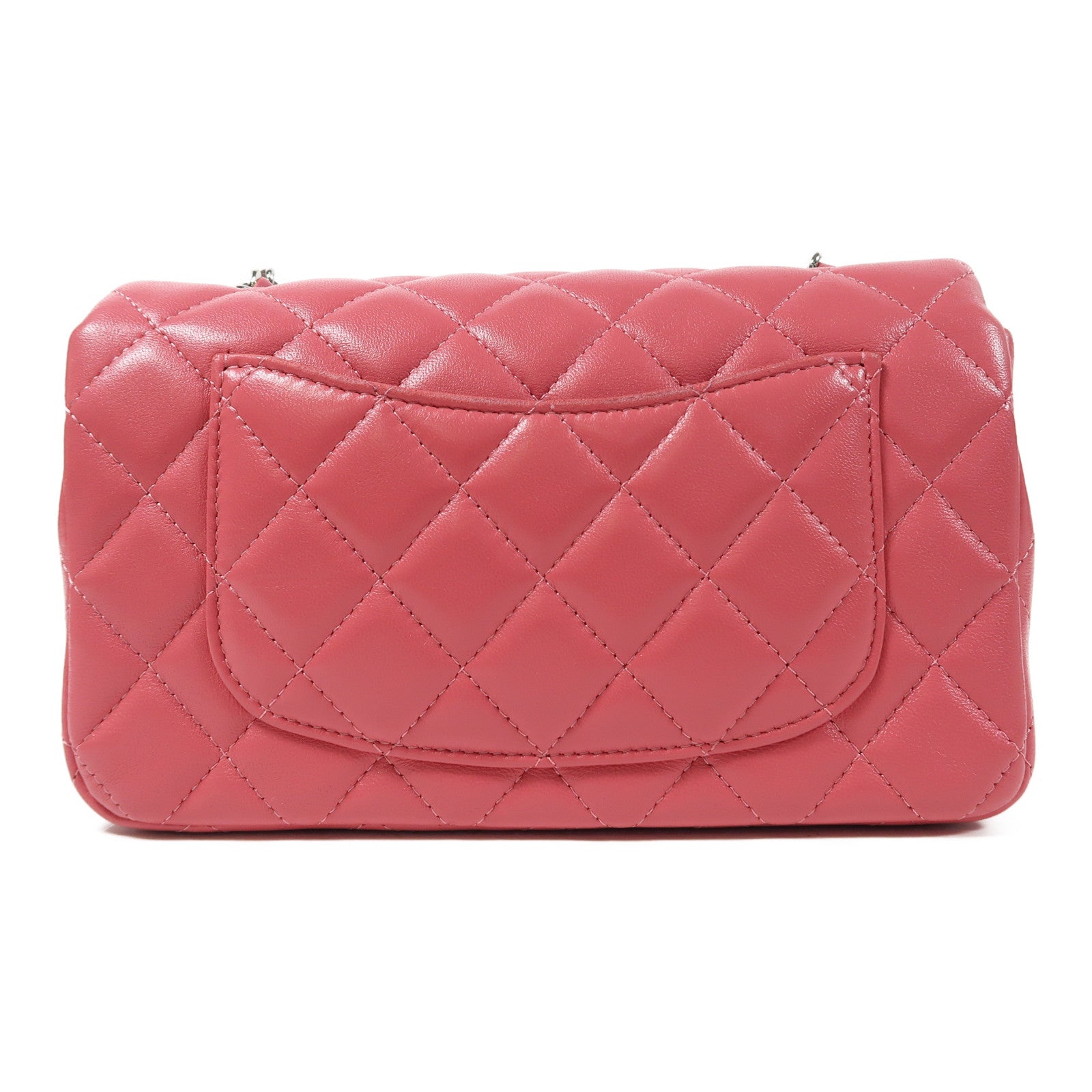 CHANEL 菱格羊皮皮革Classic Flap 20cm銀扣鏈帶肩背袋粉紅色