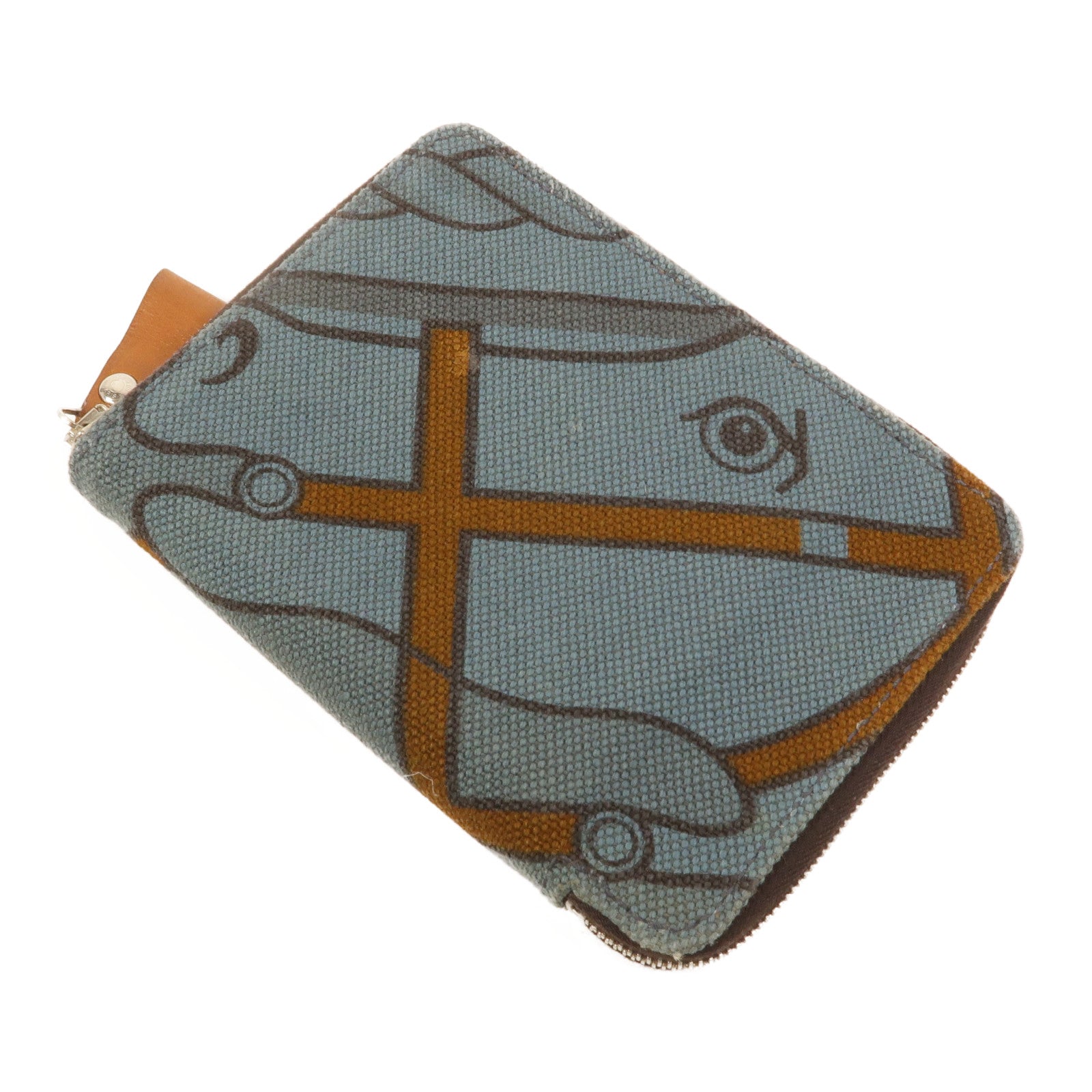 HERMES 帆布Steeple PM錢包Celeste/Ecorce