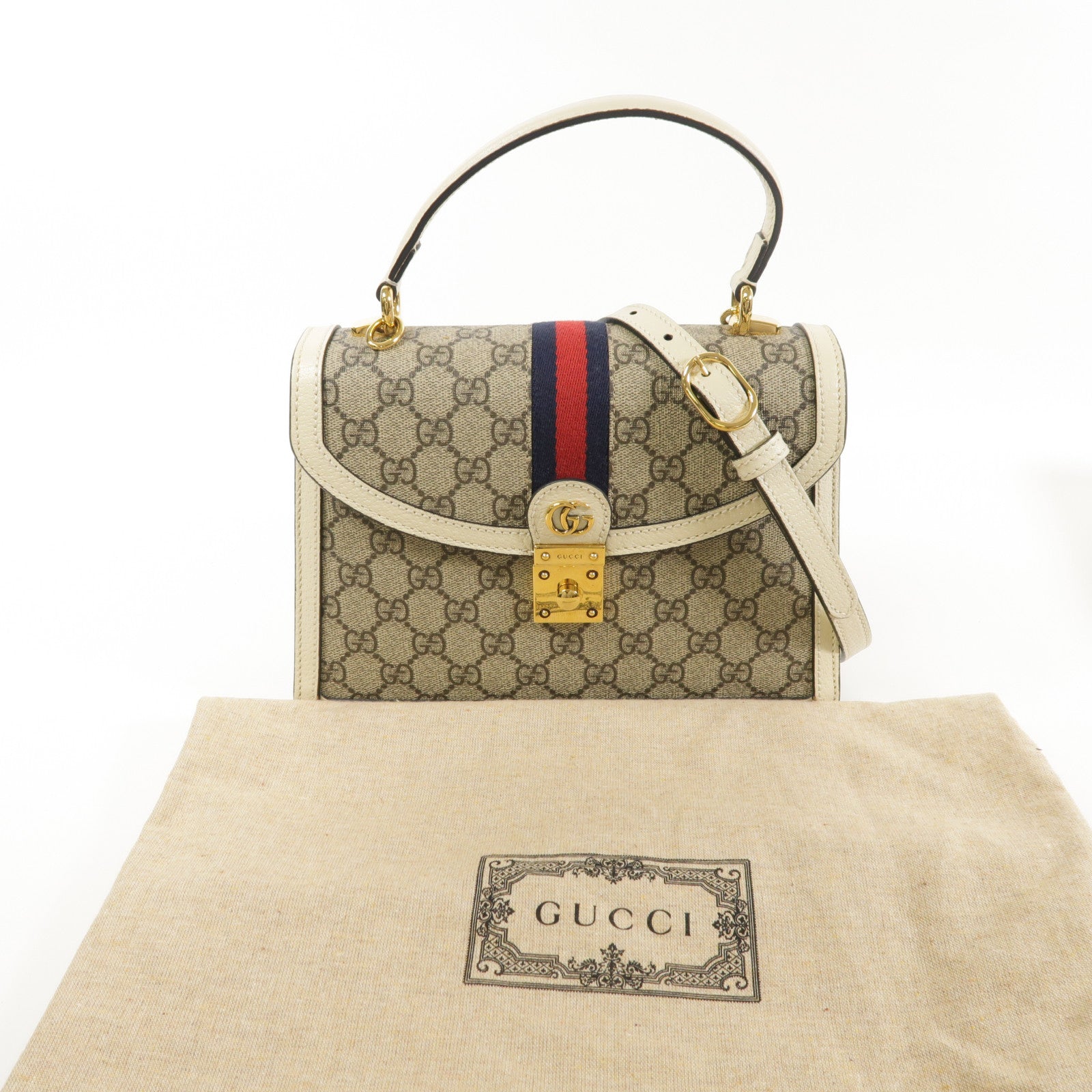 GUCCI GG GHW 2 Way Shoulder Hand Bag PVC coated canvas 651055 White/Brown