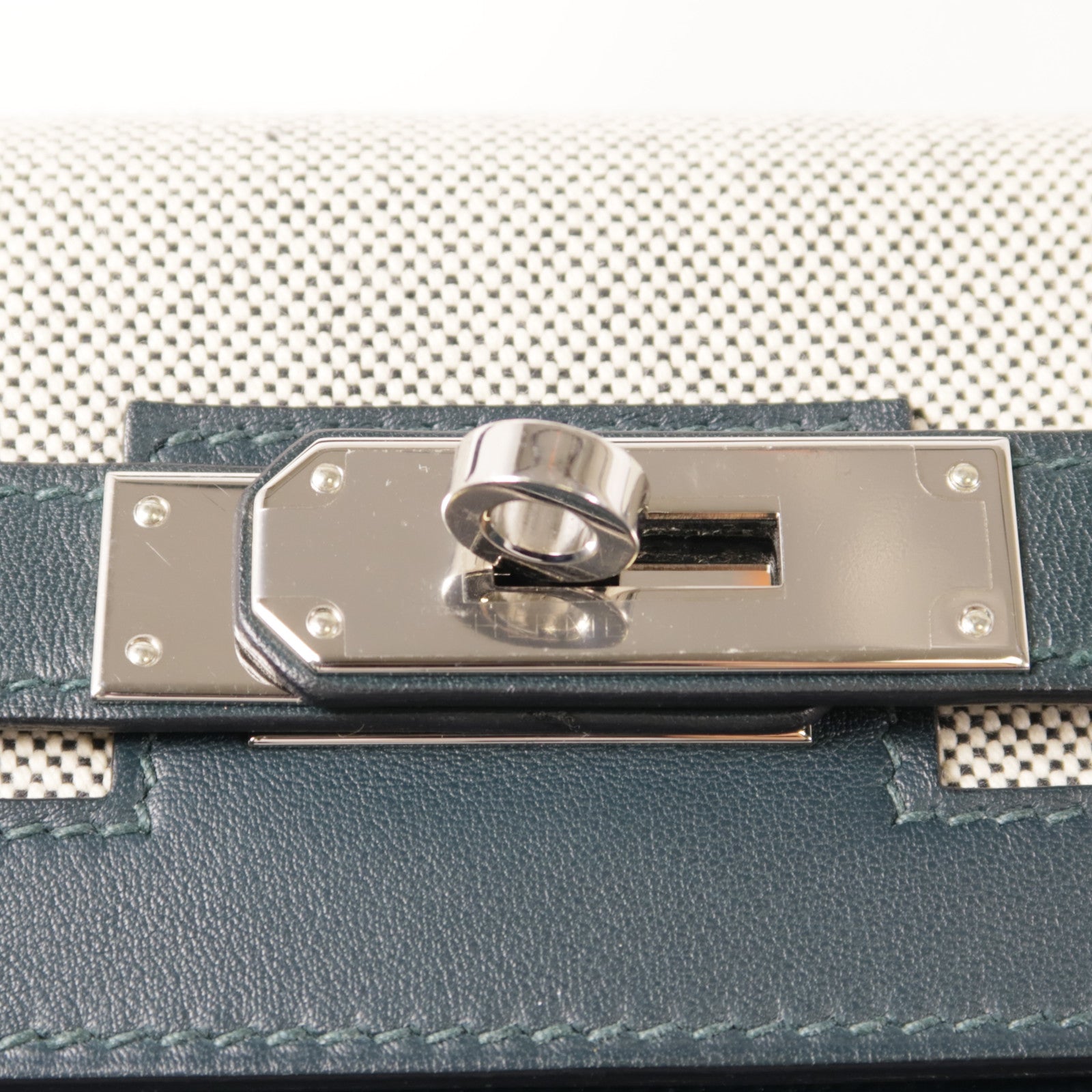 HERMES Swift皮革/Toile Berline Kelly 32銀扣手挽肩背兩用袋Vert Cypres綠色