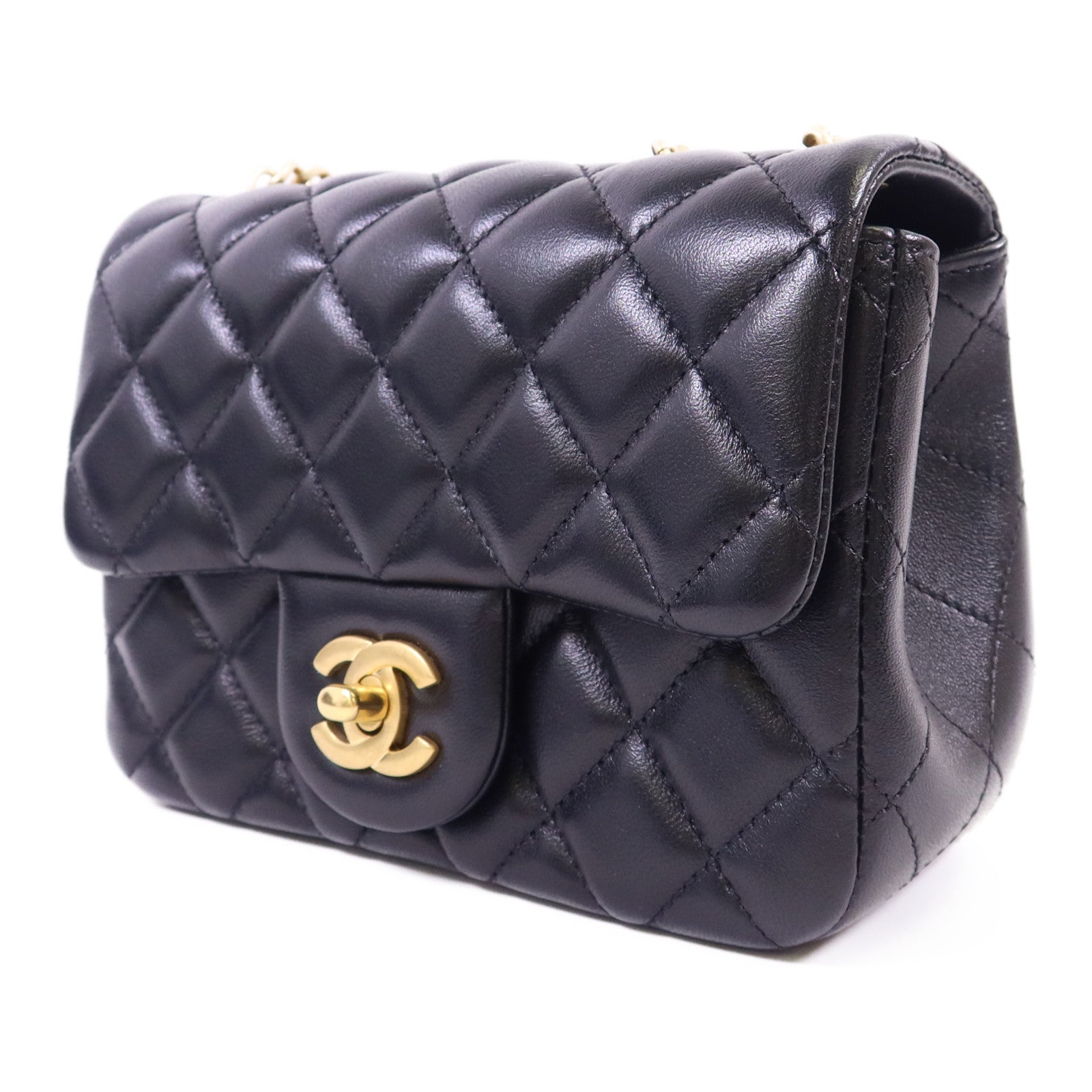CHANEL 羊皮皮革Mini Classic 17金扣鏈帶肩背袋