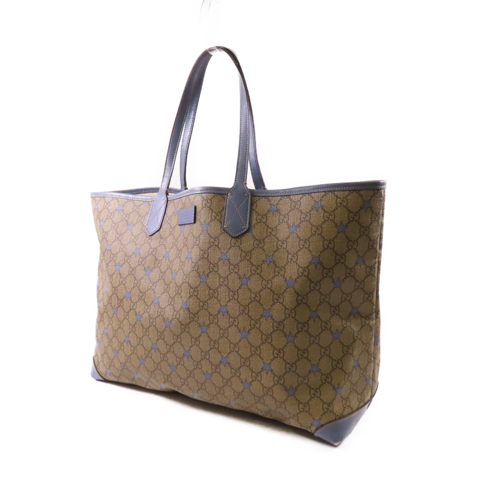 GUCCI GG Tote Bag 309497 PVC Coated Canvas Brown Blue