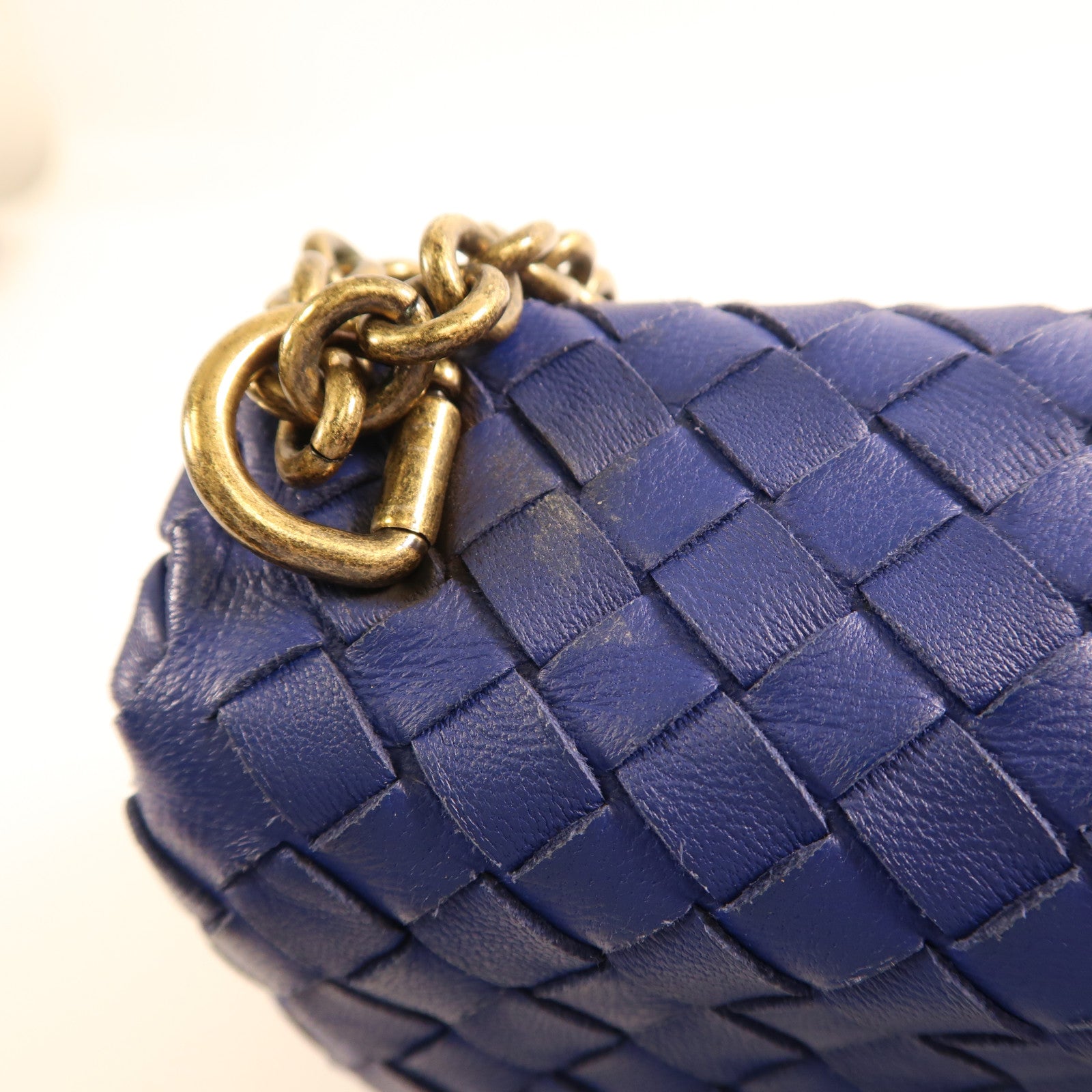 BOTTEGA VENETA 【激減優惠】織紋皮革Chain Shoulder金扣鏈帶肩背袋