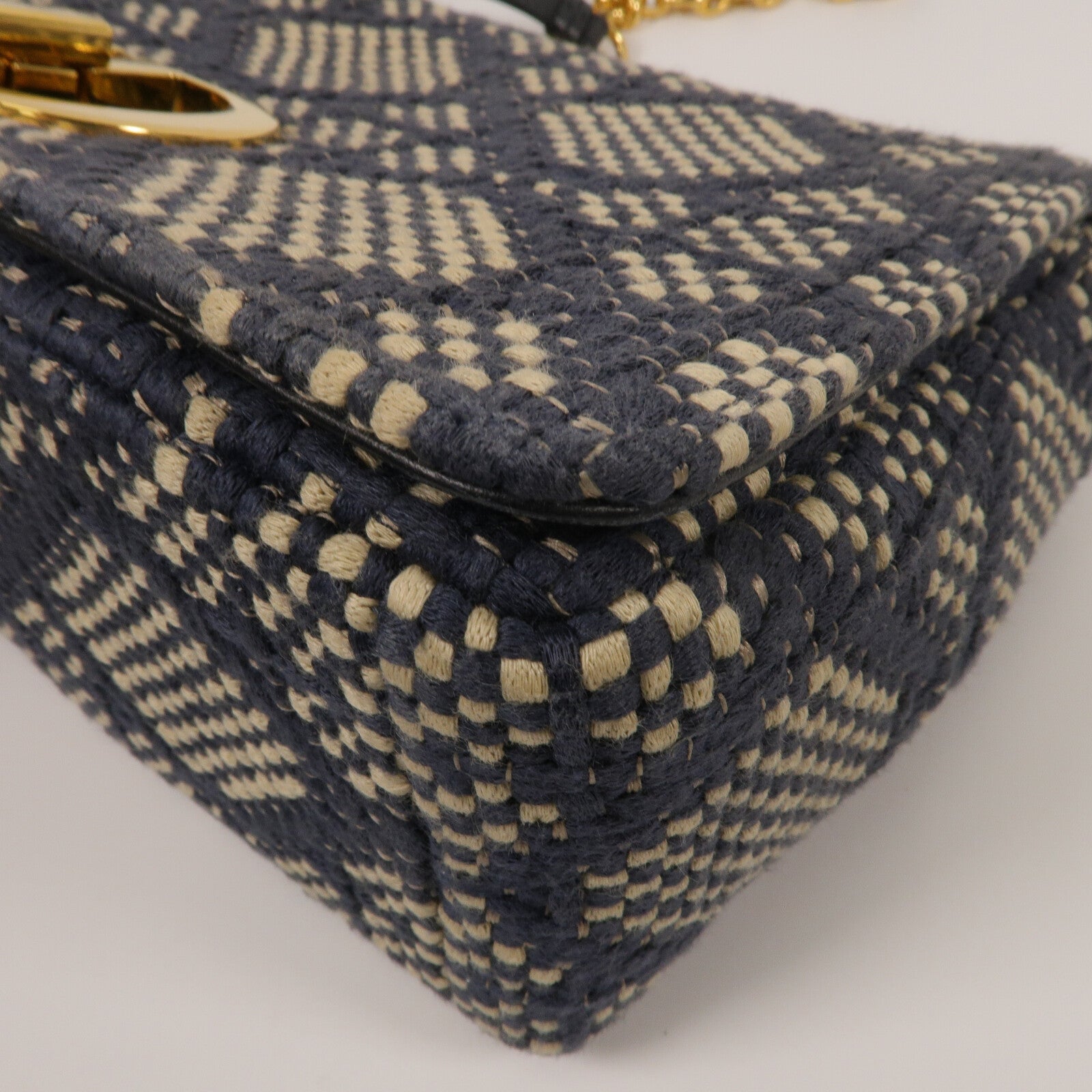 Dior Tweed/牛皮皮革Caro Medium鏈帶肩背袋
