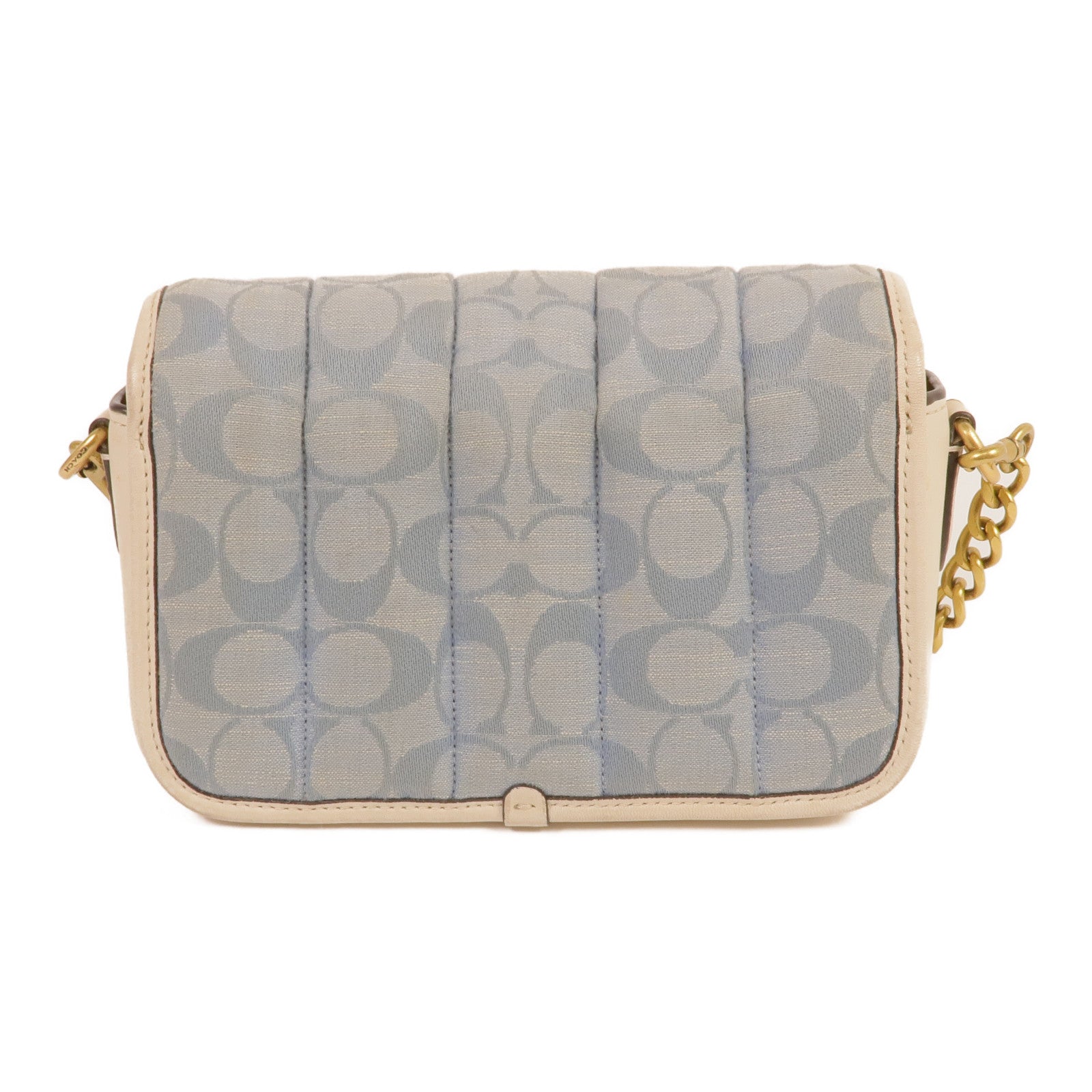 COACH 牛仔布/皮革Shoulder Bag金扣肩背袋