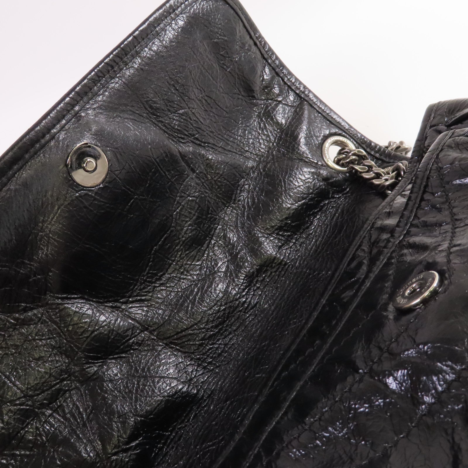 SAINT LAURENT 斜紋皮革Niki Medium Shoulder Bag銀扣鏈帶肩背袋黑色