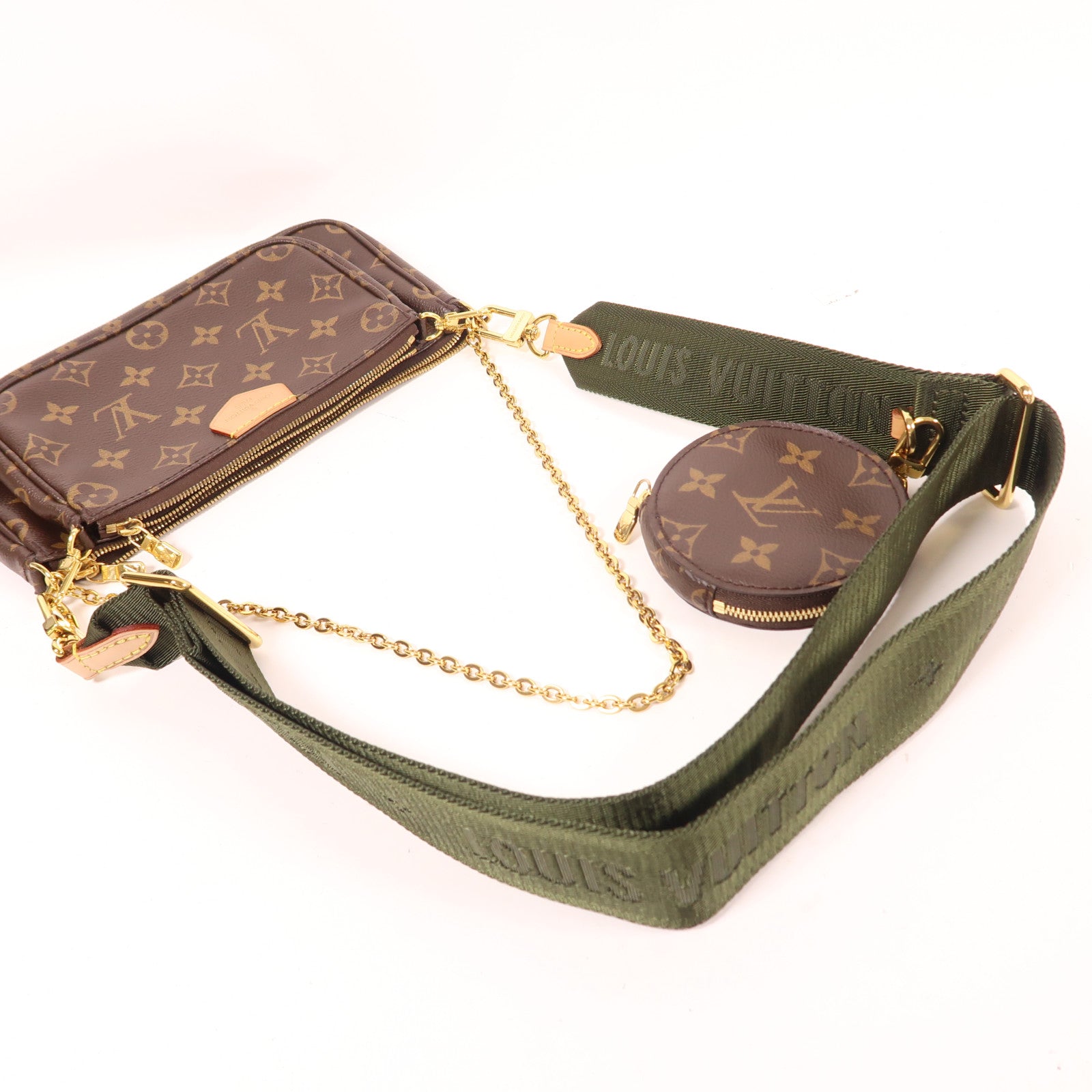 LOUIS VUITTON Monogram Multi Pochette Accessoires金扣肩背袋棕色