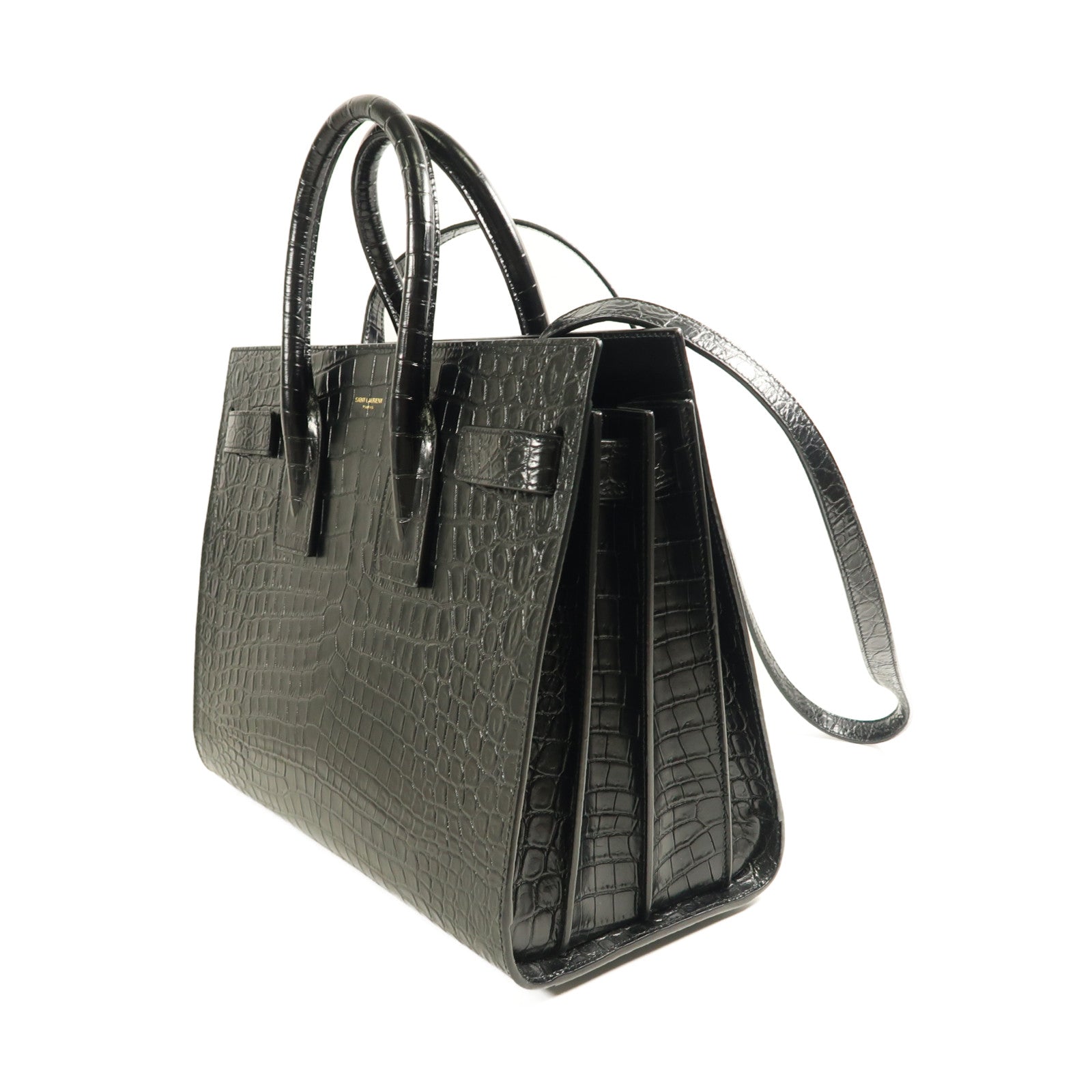 YVES SAINT LAURENT 鱷魚皮革Sac De Jour金扣手挽肩背兩用袋