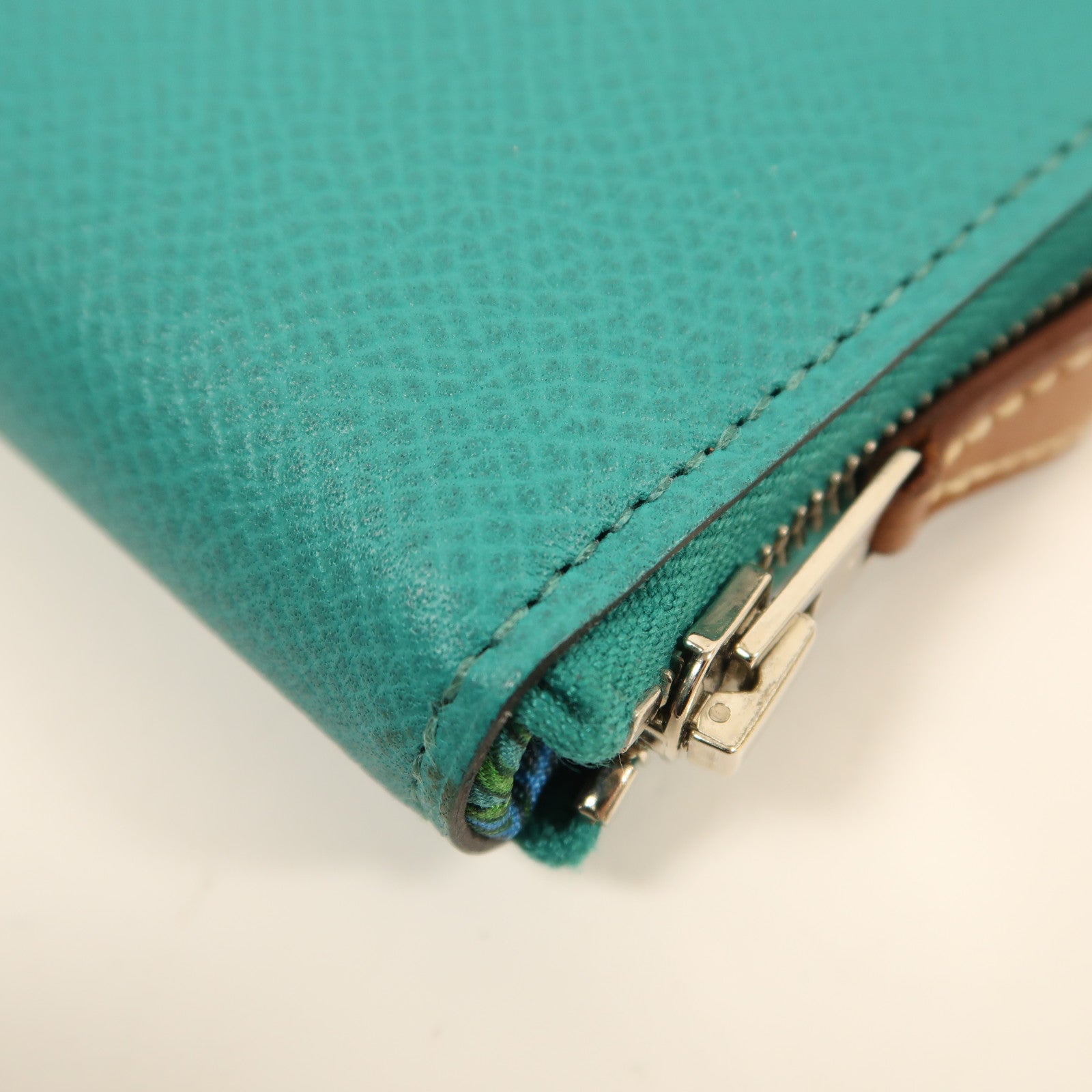 HERMES Epsom皮革Silk In Compact Wallet銀扣錢包Bleu Paon