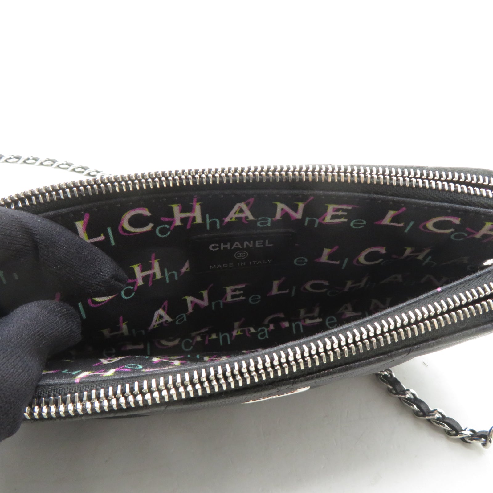 CHANEL 【激減優惠】菱格羊皮皮革Chain Shoulder銀扣鏈帶肩背袋黑色