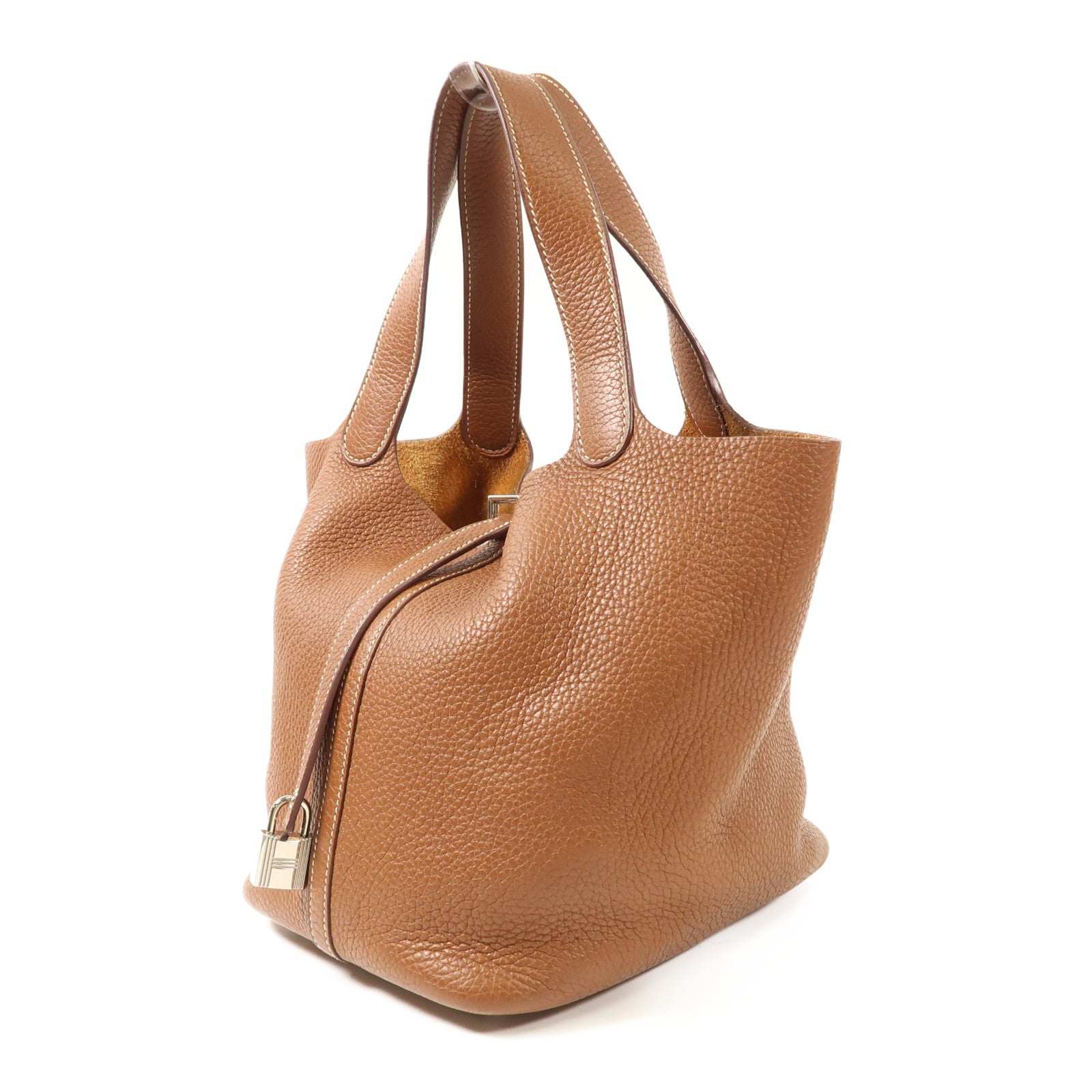 HERMES Clemence皮革Picotin MM銀扣手挽袋Gold