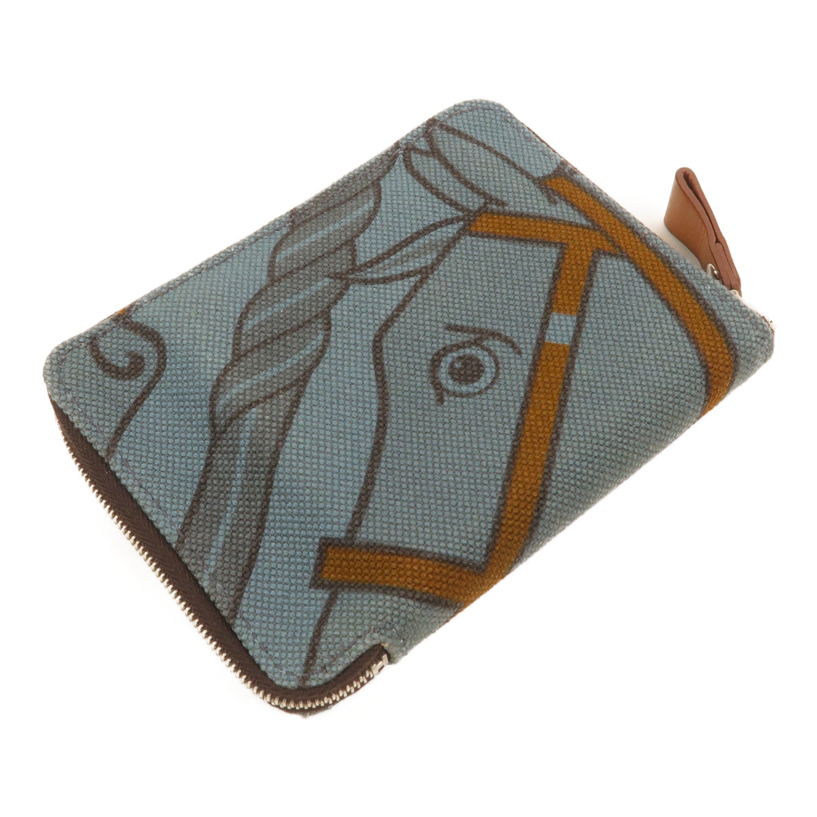 HERMES 帆布Steeple PM錢包Celeste/Ecorce