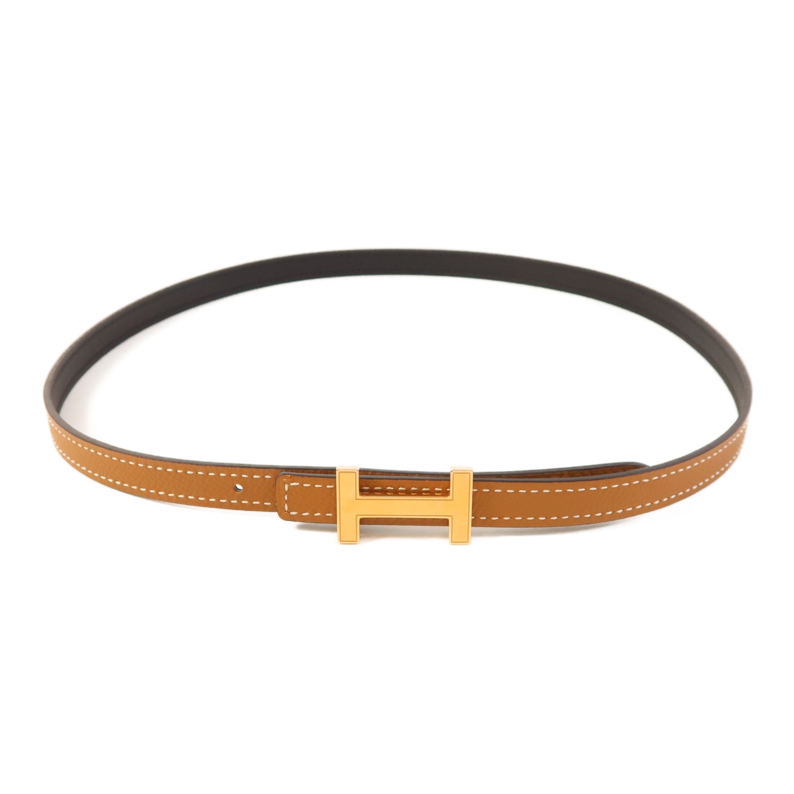 HERMES Epsom皮革/Swift皮革Focus Belt Buckle金扣皮帶Gold/Noir