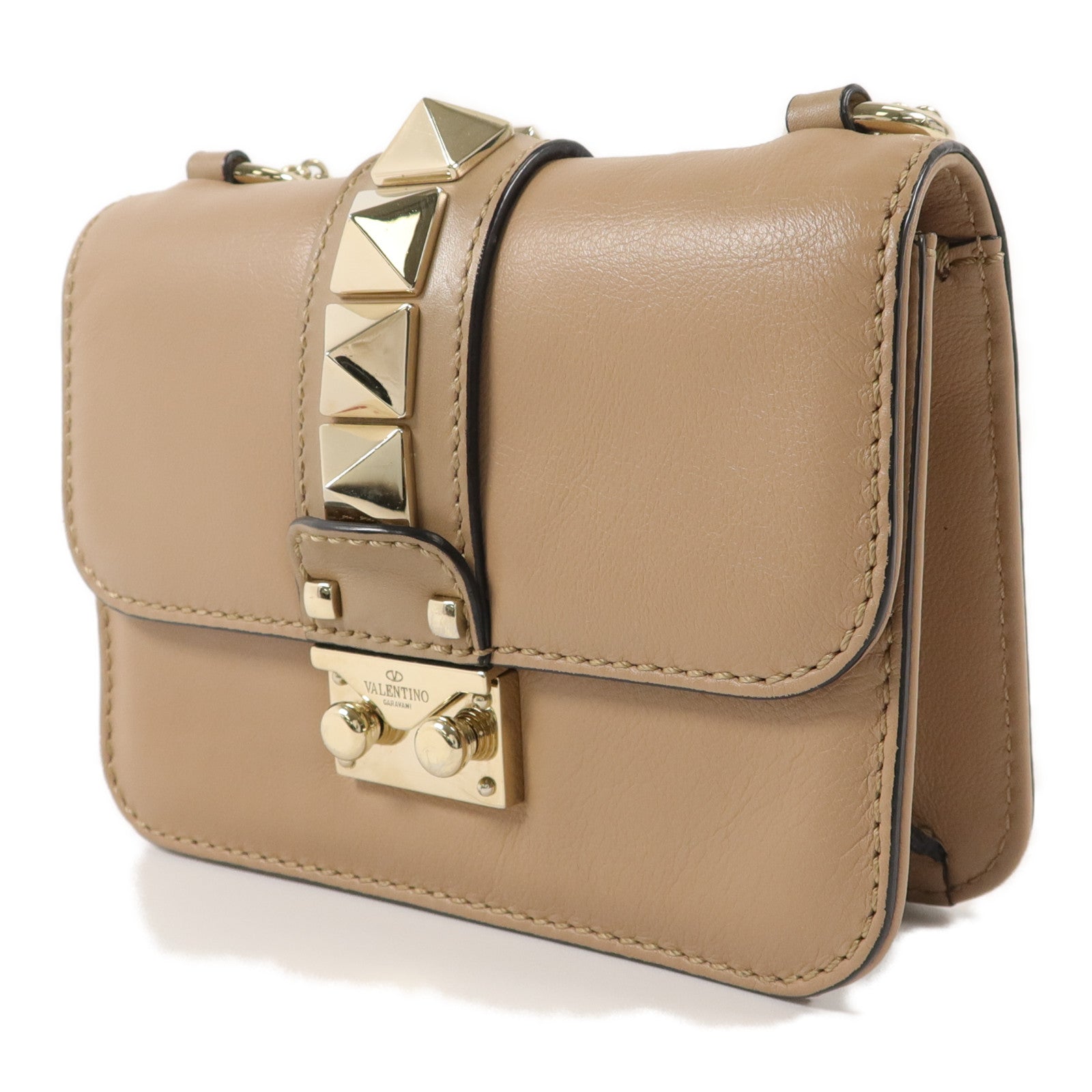 Valentino 牛皮皮革Rockstud Glam Lock Flap Bag鏈帶肩背袋