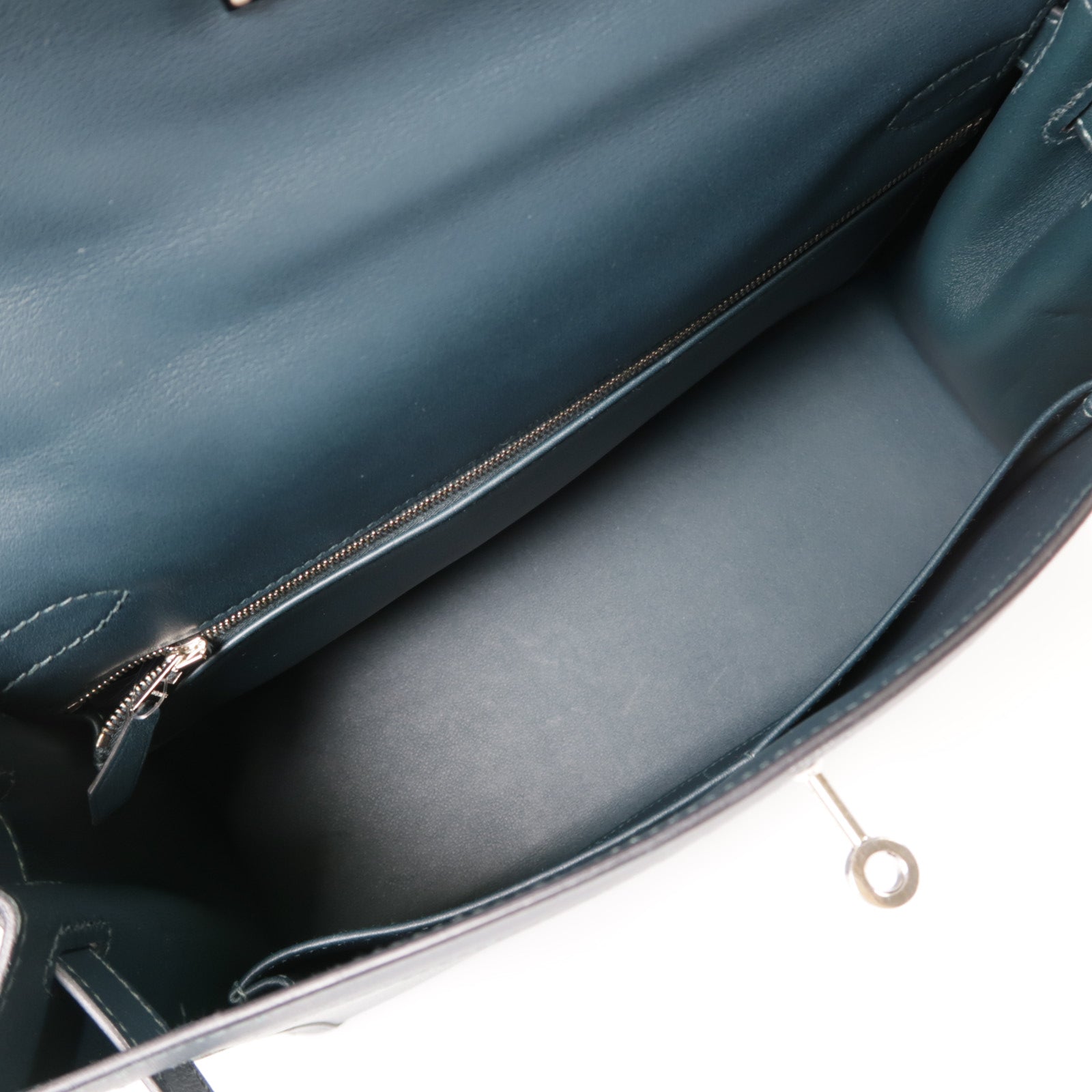 HERMES Swift皮革/Toile Berline Kelly 32銀扣手挽肩背兩用袋Vert Cypres綠色