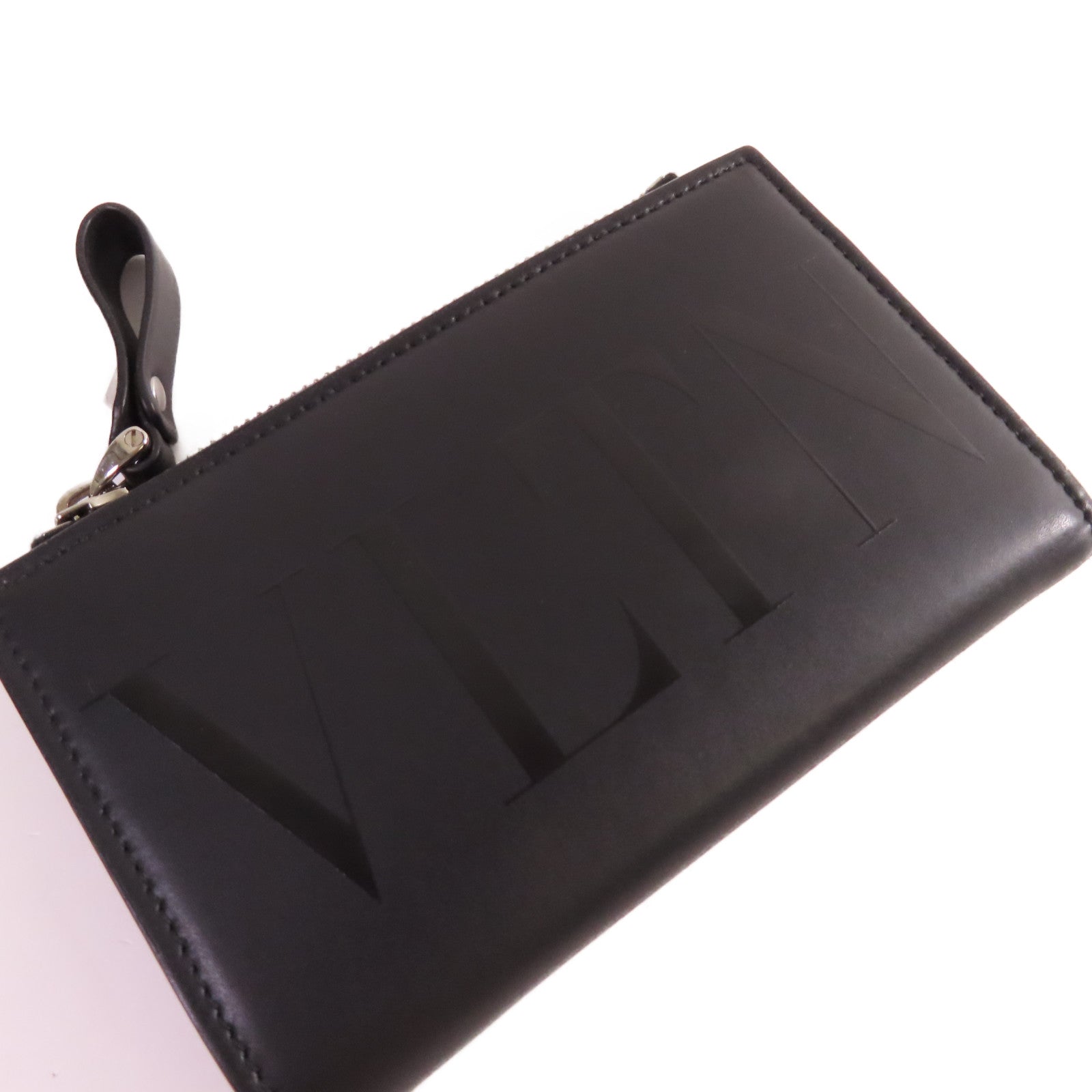 Valentino 牛皮皮革VLTN Small Wallet銀扣短錢包黑色