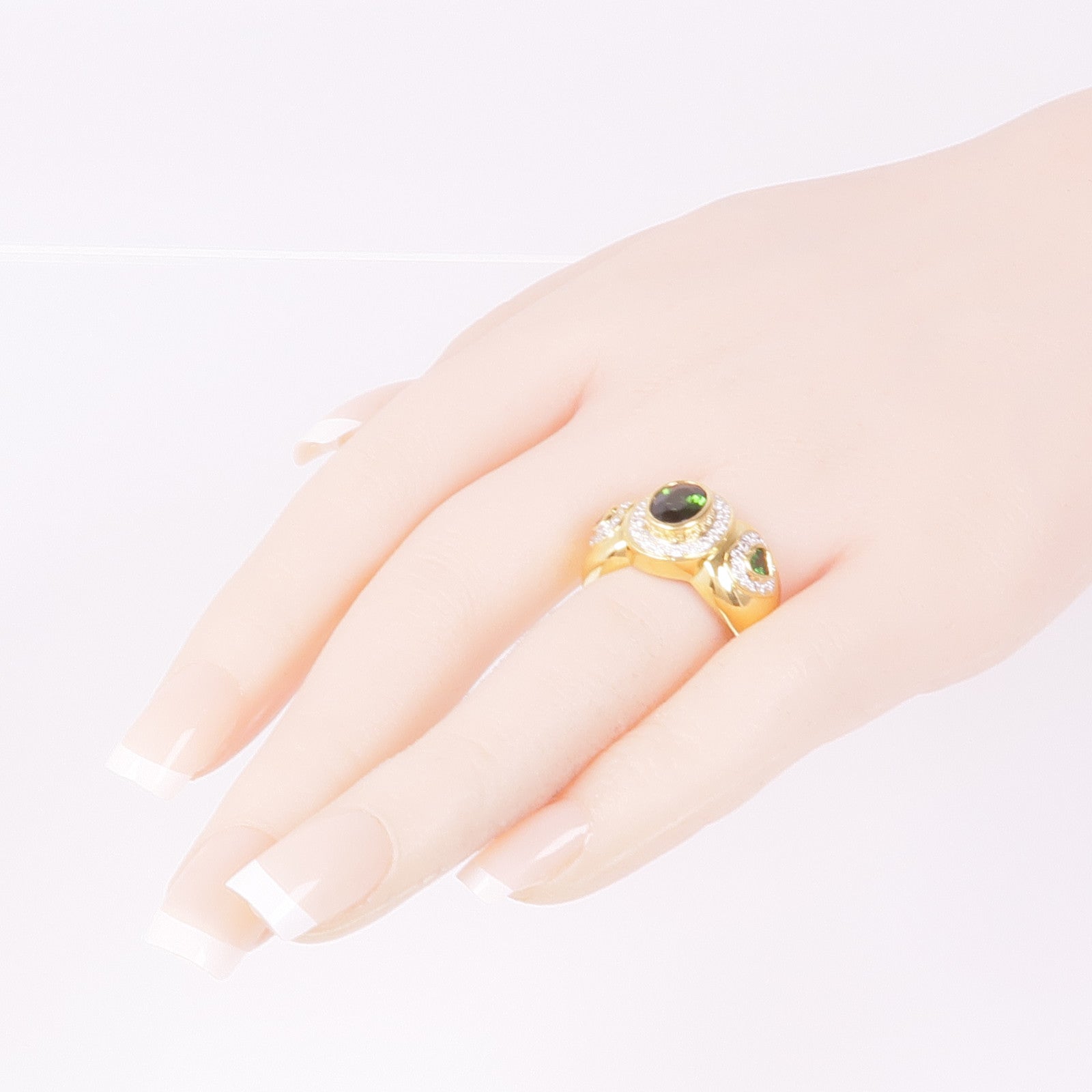 JEWELRY 18K黃金Tourmaline Garnet Diamond Ring電氣石/石榴石/鑽石戒指US#7.75