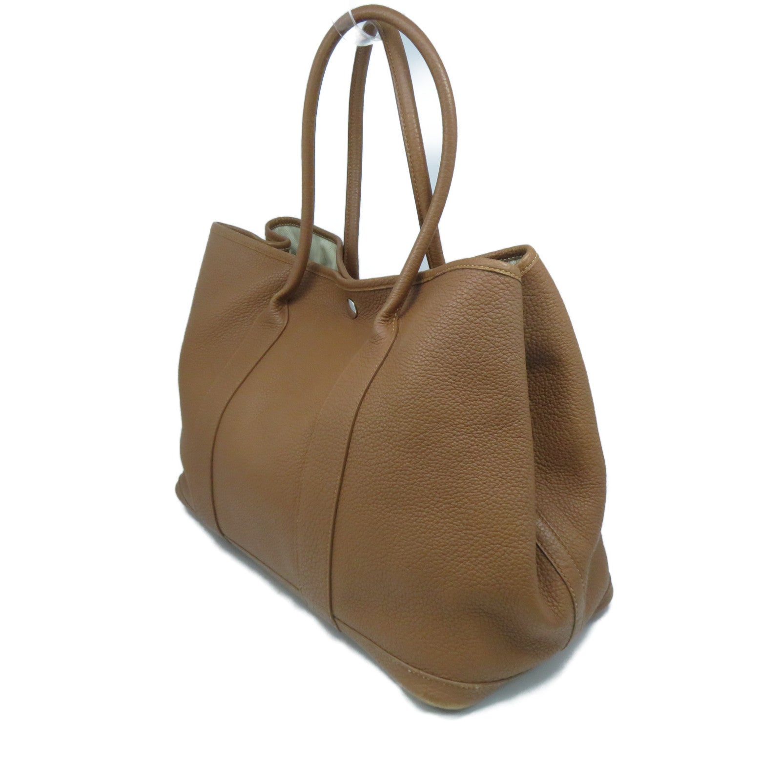 HERMES **【激減優惠】Clemence皮革Garden Party PM銀扣手挽袋啡色