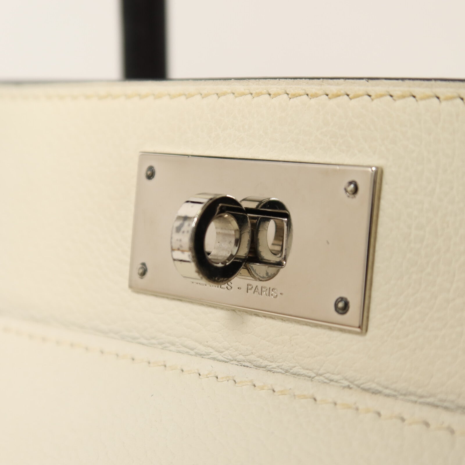 HERMES Evercolor皮革ToolBox 20銀扣手挽肩背兩用袋White/Noir