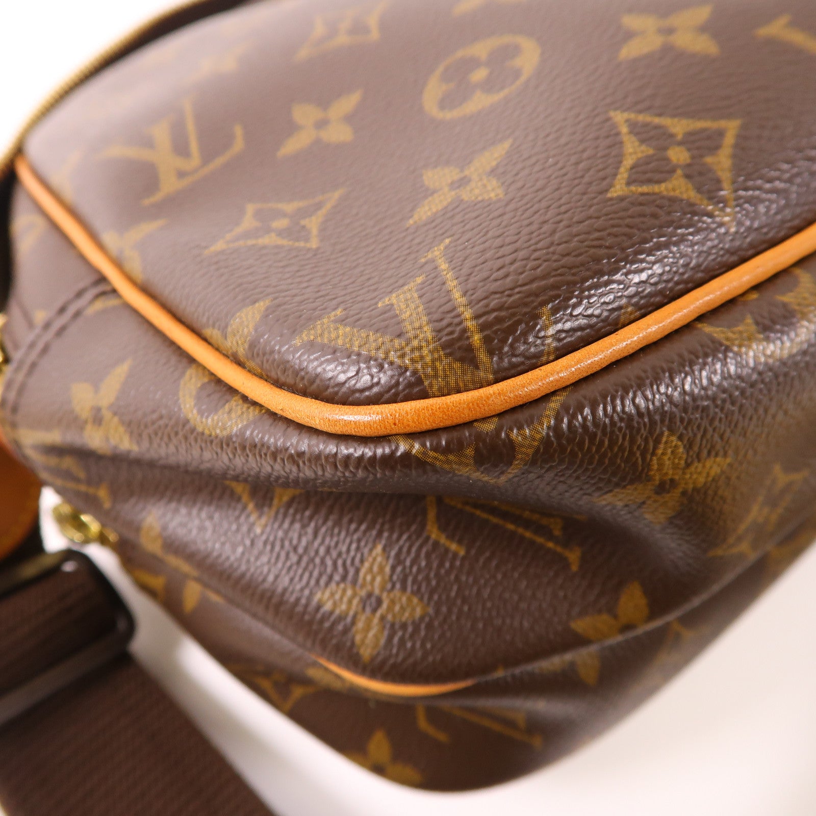 LOUIS VUITTON Monogram Reporter PM金扣肩背袋棕色