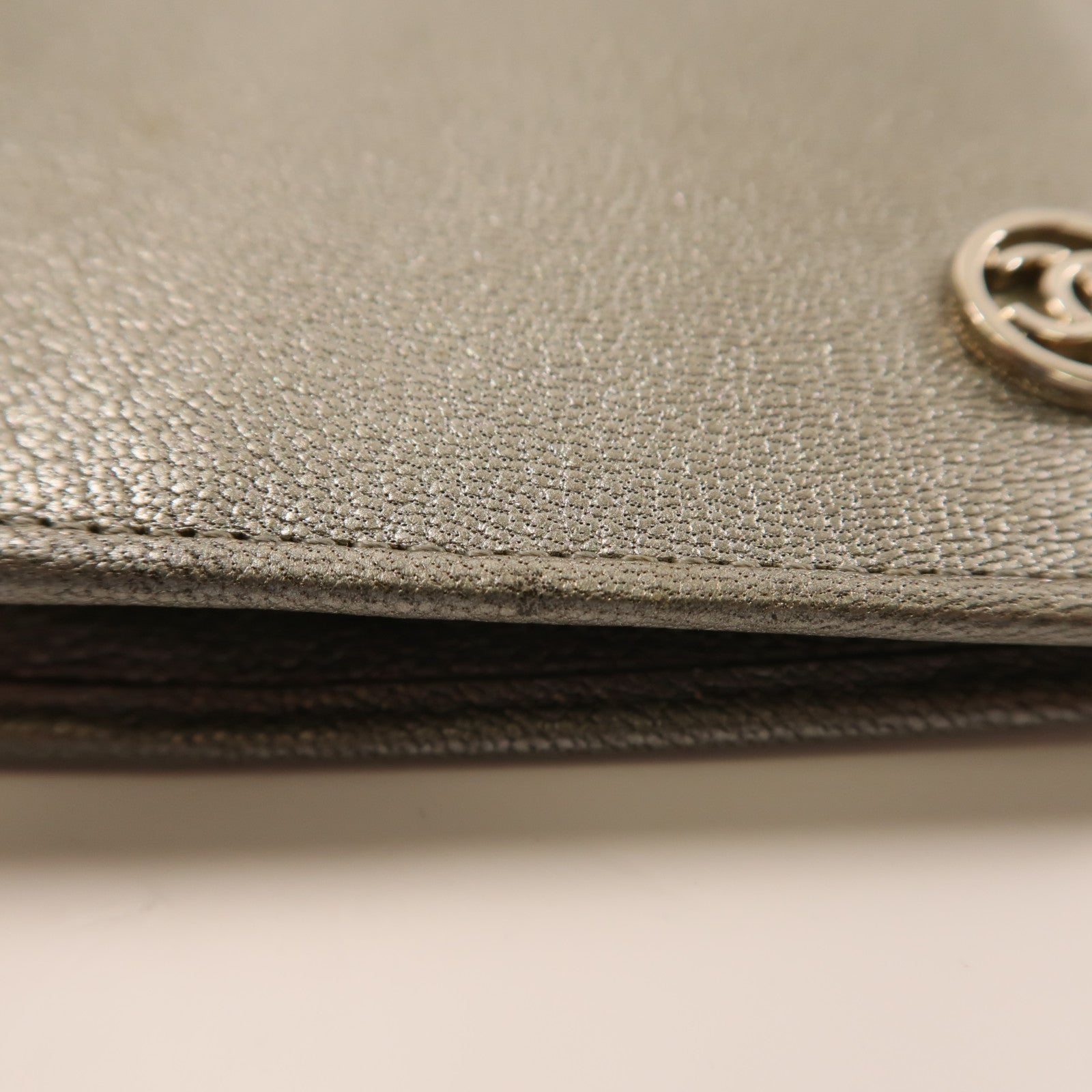 CHANEL 羊皮皮革Long Wallet銀扣錢包灰色