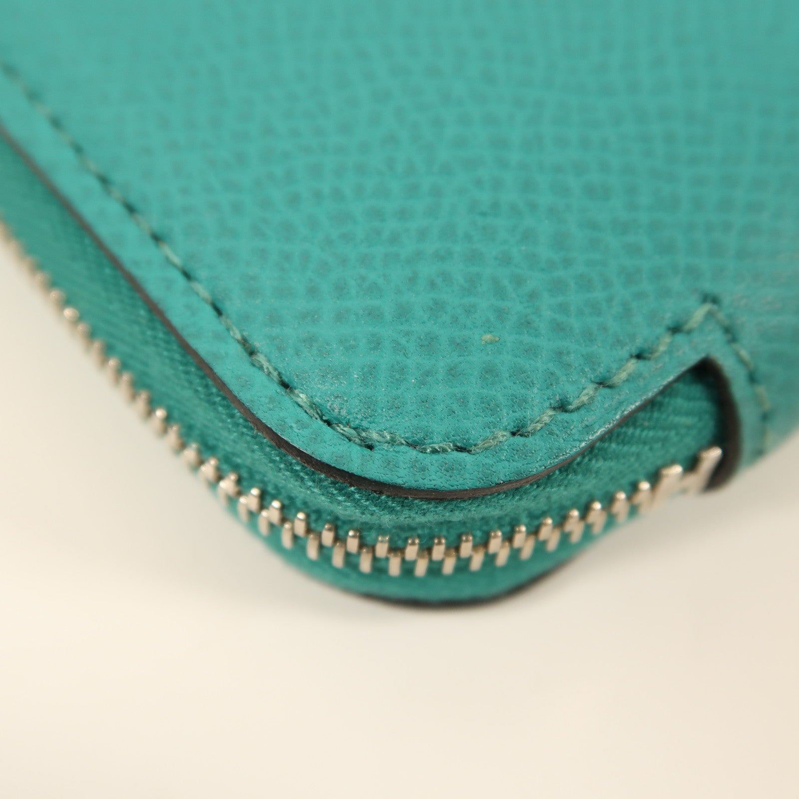 HERMES Epsom皮革Silk In Compact Wallet銀扣錢包Bleu Paon