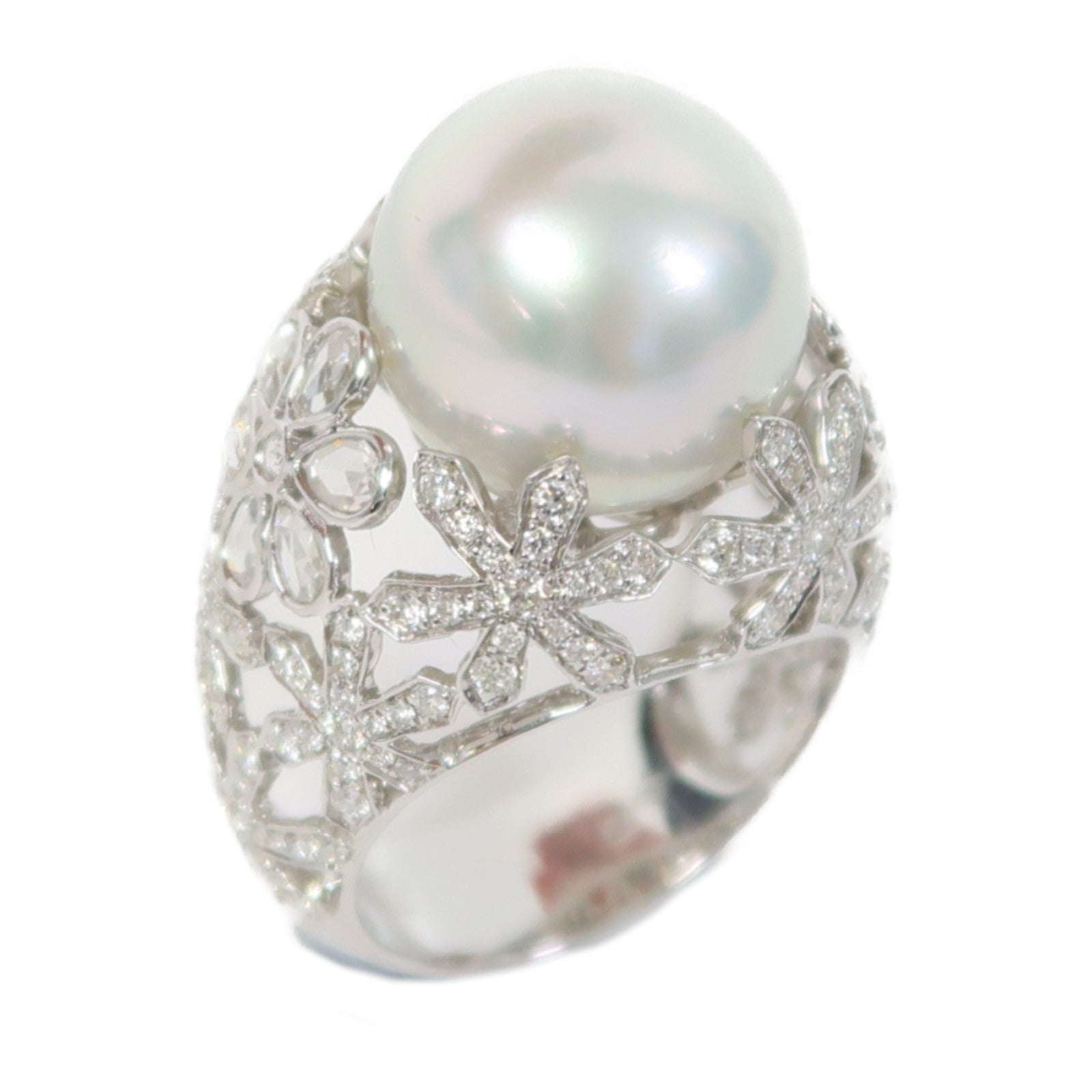 JEWELRY 18K白金Diamond Pearl Ring 1.01ct/0.71ct鑽石珍珠戒指US#6.5