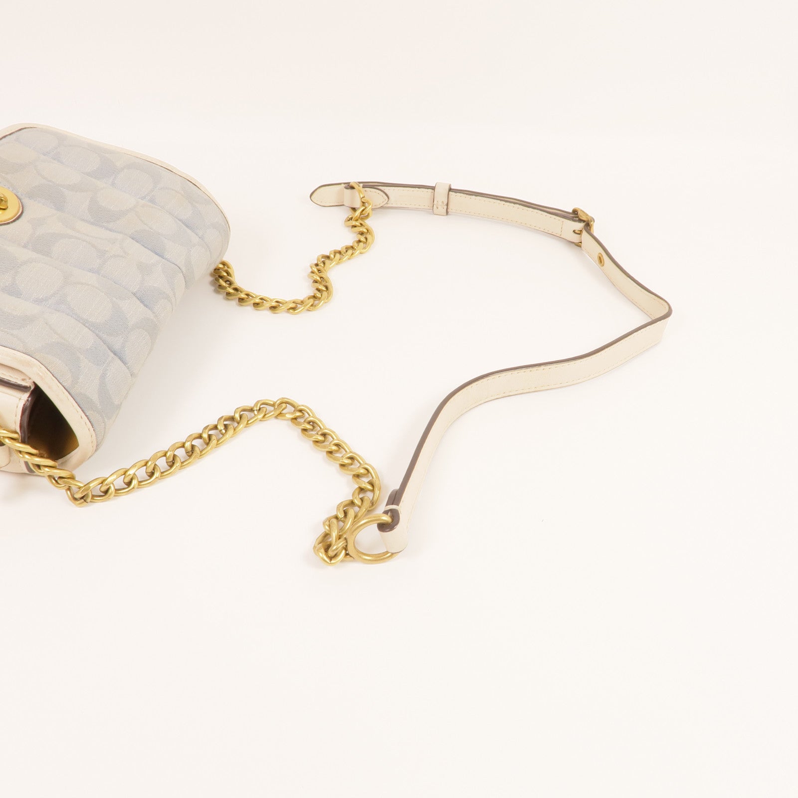 COACH 牛仔布/皮革Shoulder Bag金扣肩背袋