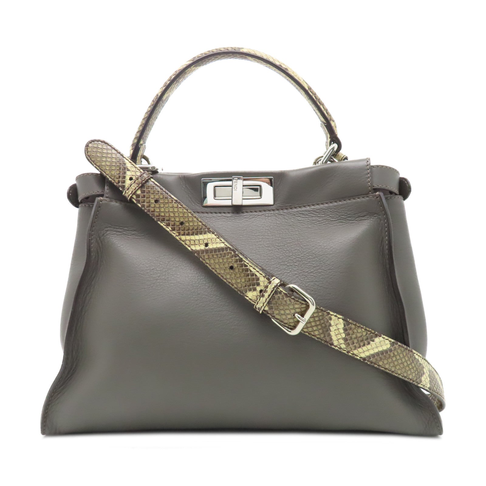 FENDI 【激減優惠】蛇皮皮革/牛皮皮革PeekBoo銀扣手挽肩背兩用袋