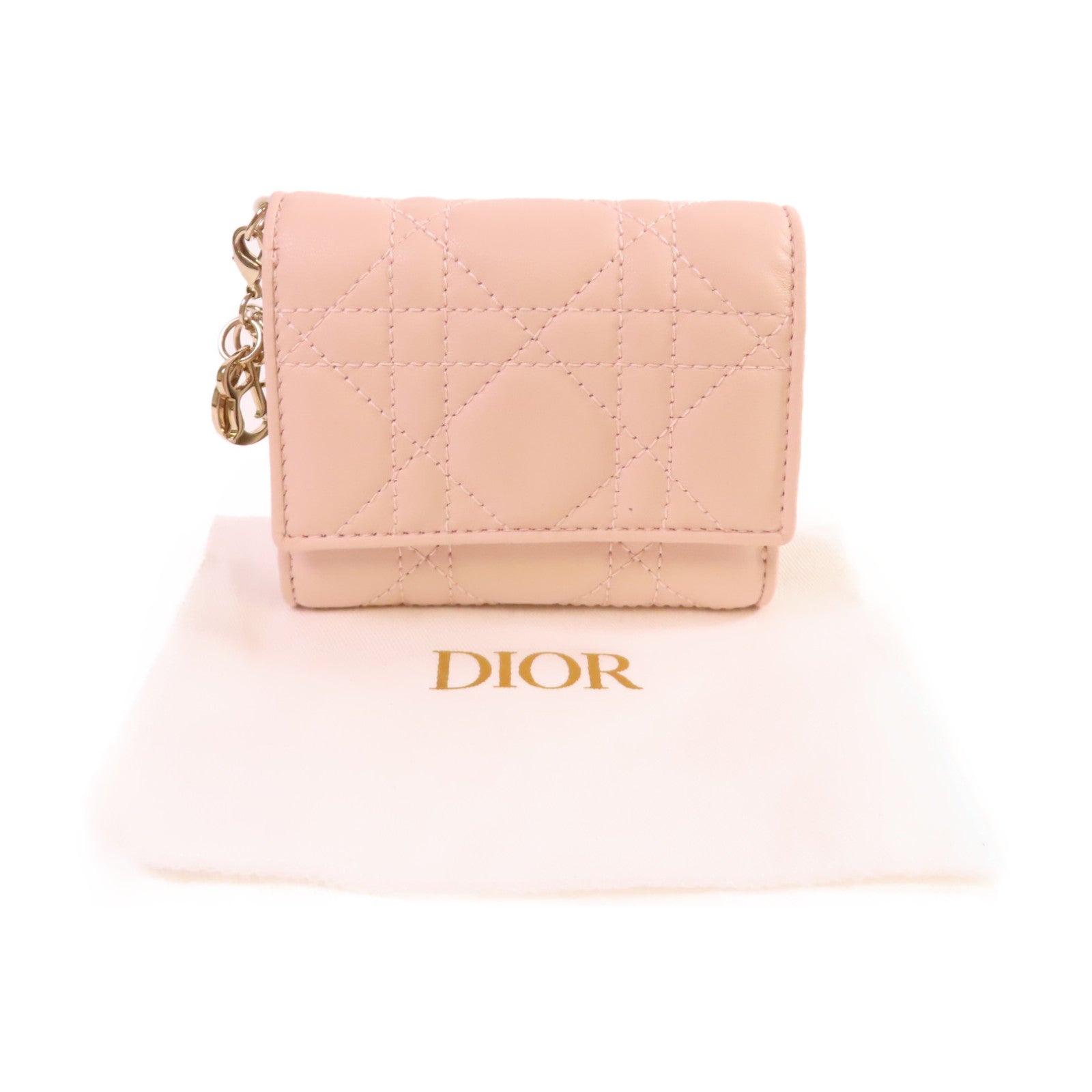Dior 羊皮皮革Lady Dior Lotus Wallet金扣短錢包粉紅色