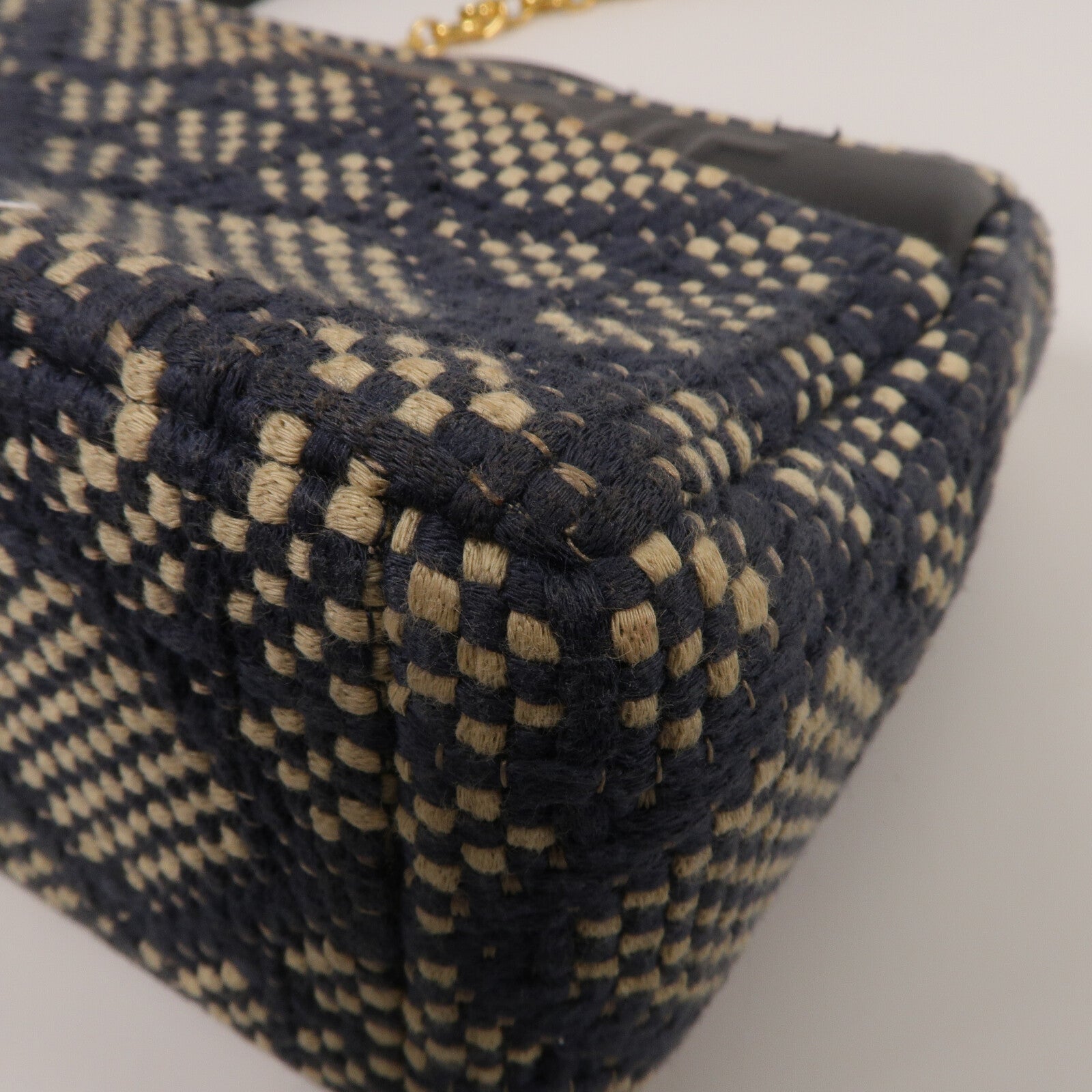 Dior Tweed/牛皮皮革Caro Medium鏈帶肩背袋